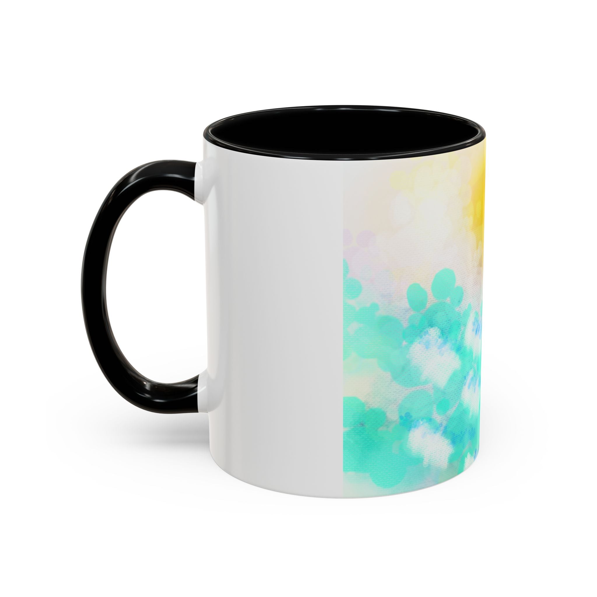 Sunrise Watercolor Accent Coffee Mug — Bright Abstract Teal & Yellow Ceramic