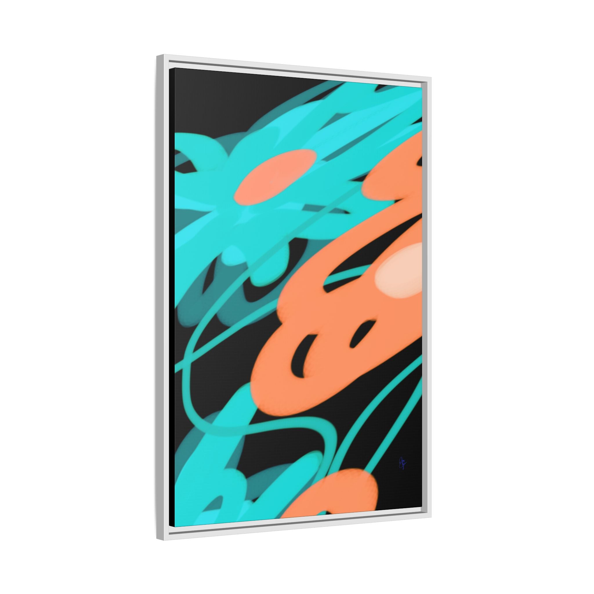 Abstract Teal & Coral Splash Framed Canvas