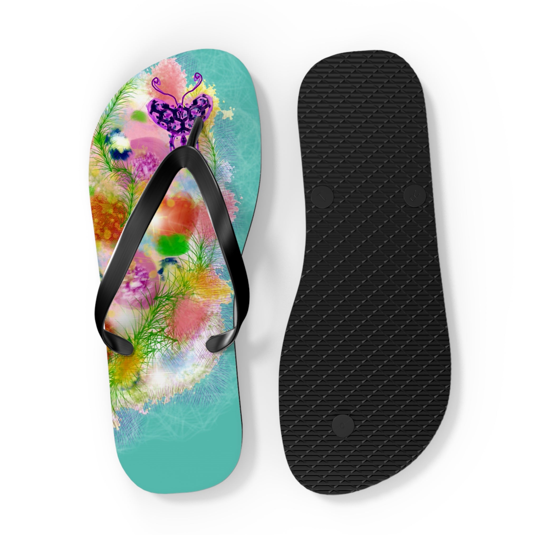 Floral Watercolor Flip Flops - Colorful Beach Sandals with Dreamy Garden Print