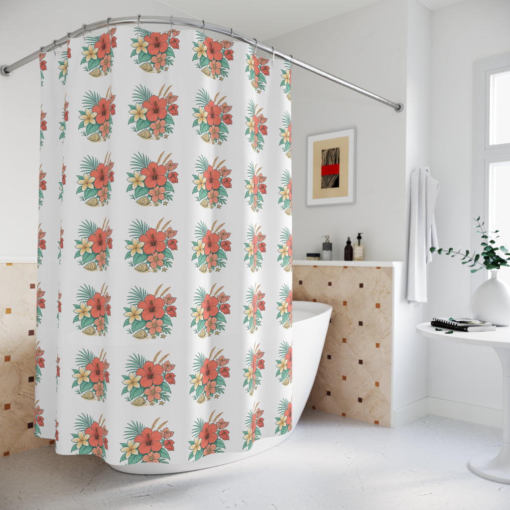 Tropical Hibiscus Shower Curtain — Floral Beach Vibe Bathroom Decor