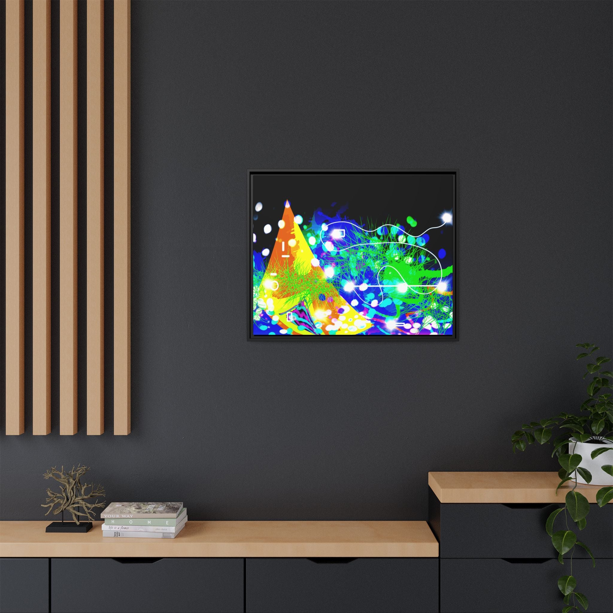 Abstract Neon Wave Matte Canvas Framed Art