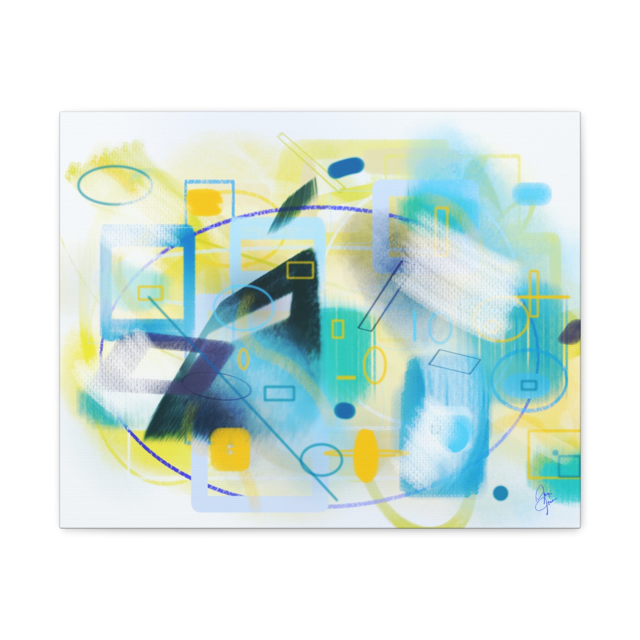 Abstract Blue & Yellow Geometry Canvas Print — Modern Stretched Wall Art