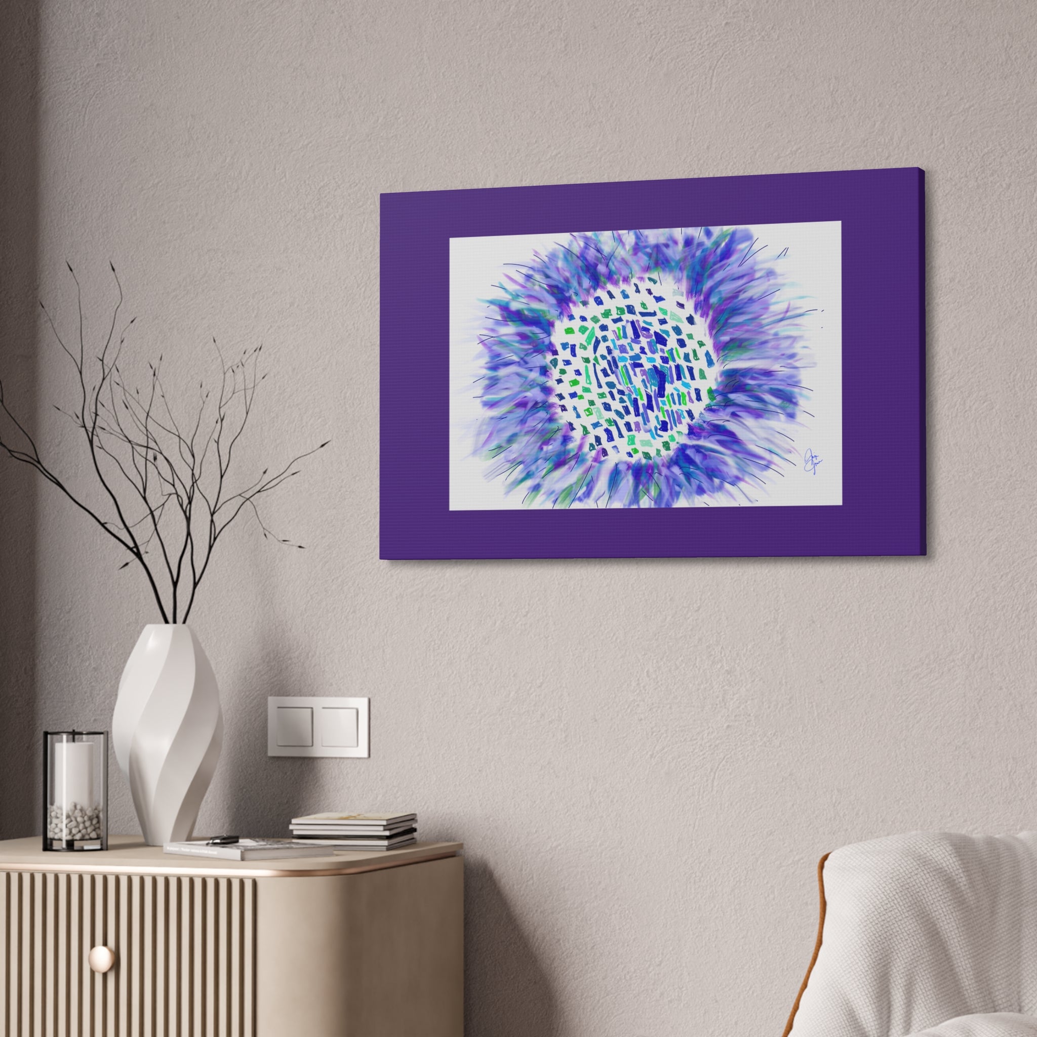 Abstract Blue-Purple Burst Canvas Stretched Art