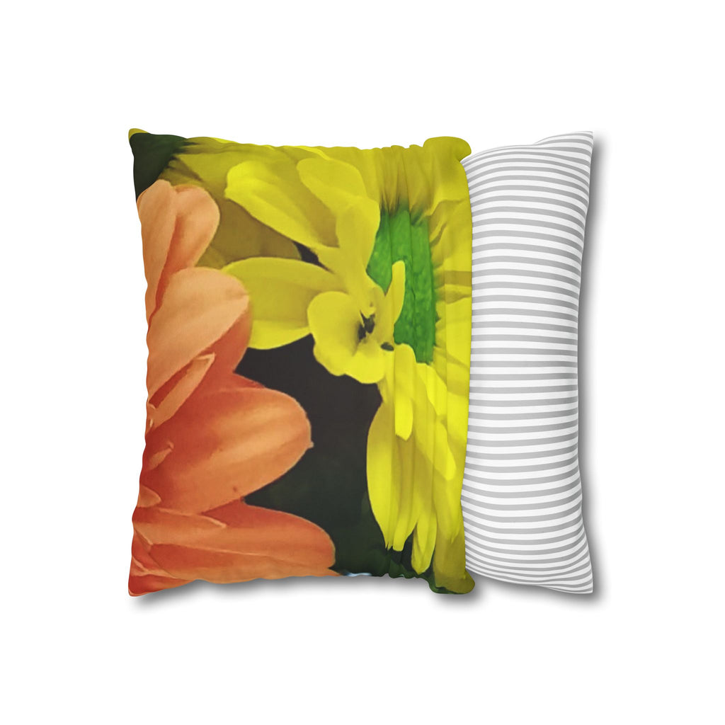 Floral Faux Suede Pillowcase — Yellow & Peach Daisy Accent Cushion Cover