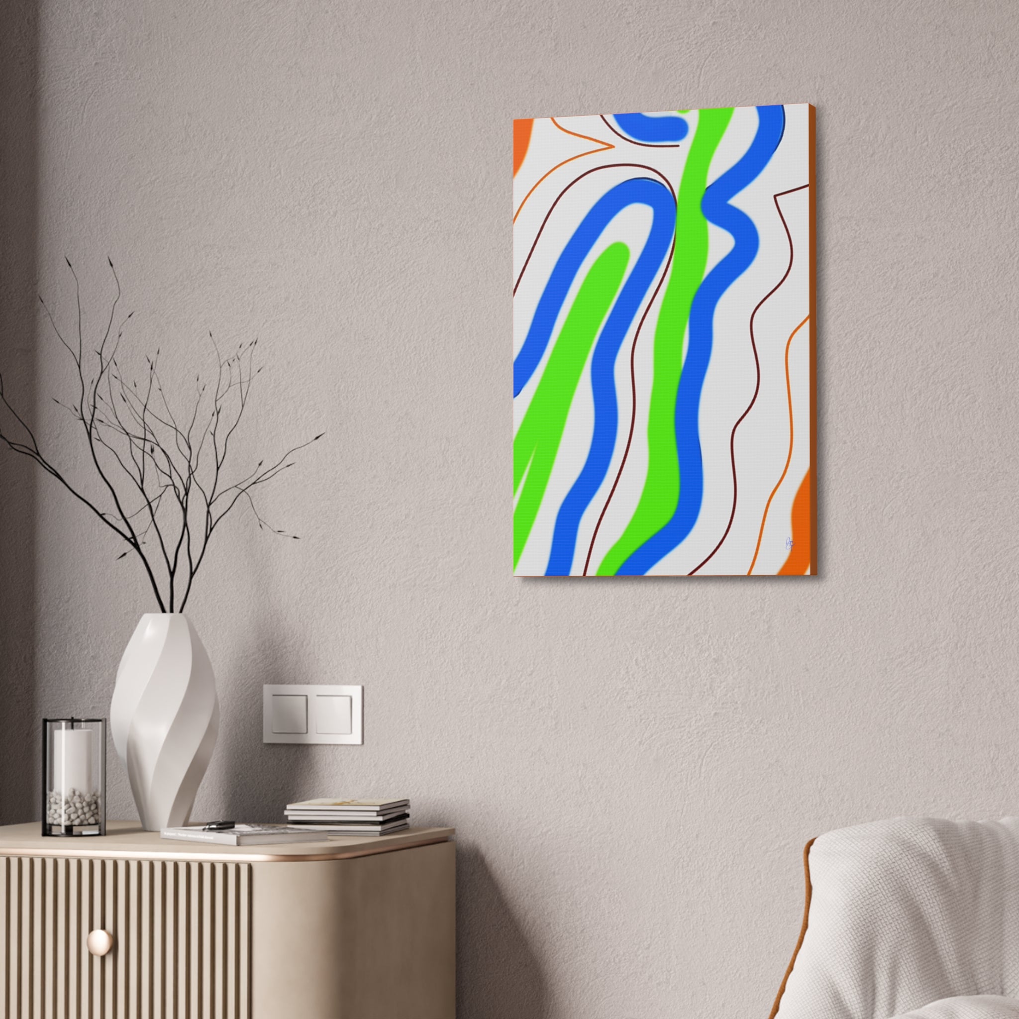 Abstract Wavy Stripes Canvas Print — Colorful Blue, Green & Orange Wall Art