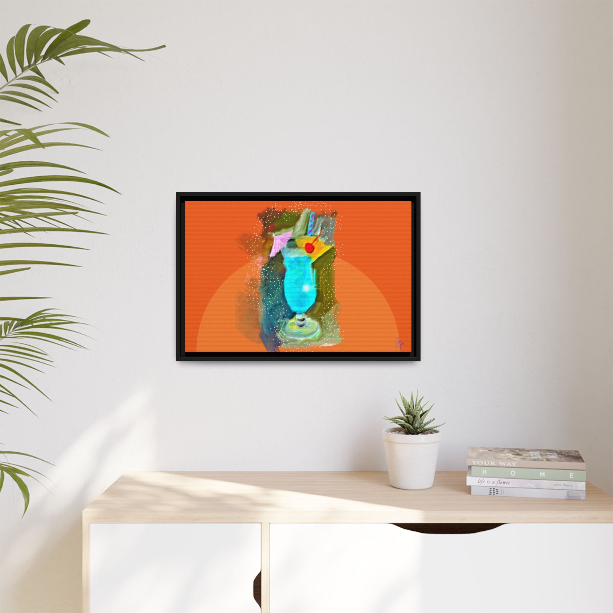 Tropical Blue Cocktail Canvas Print — Framed Matte Bar Art