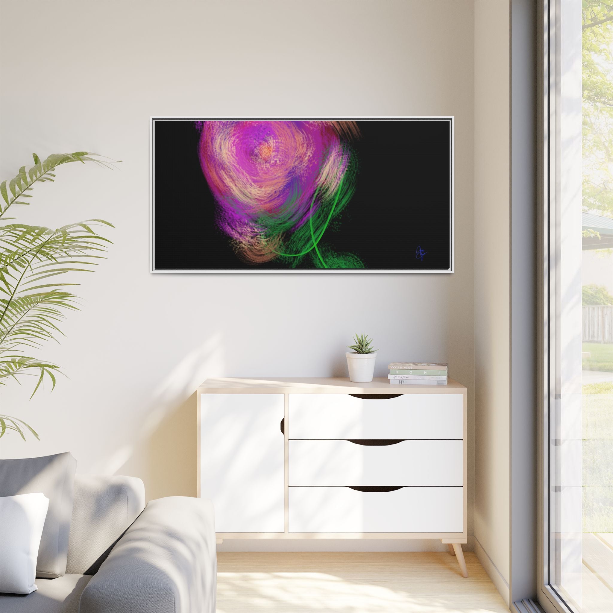 Abstract Rose Swirl Matte Framed Canvas — Multicolor Floral Wall Art