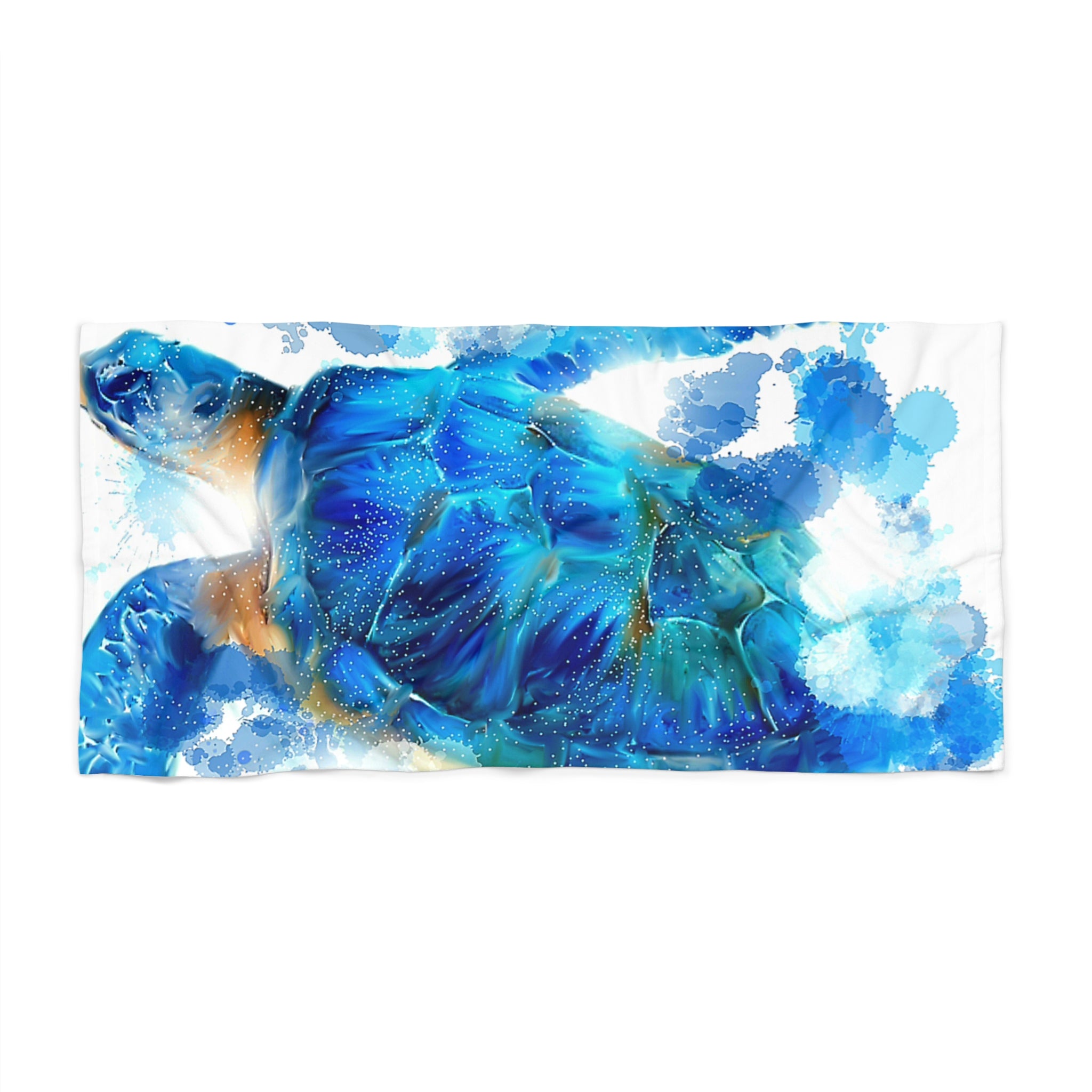 Blue Sea Turtle Beach Towel — Watercolor Ocean Design