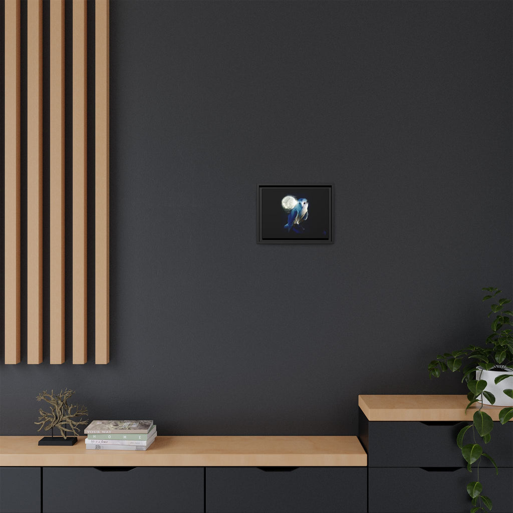 Moonlight Owl Matte Framed Canvas — Mystical Blue Owl Wall Art