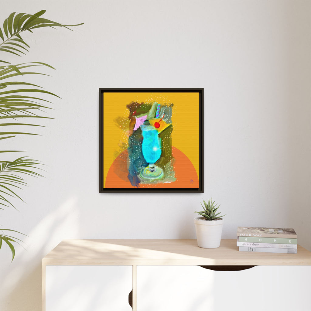 Tropical Blue Cocktail Canvas Print — Framed Matte Bar Art