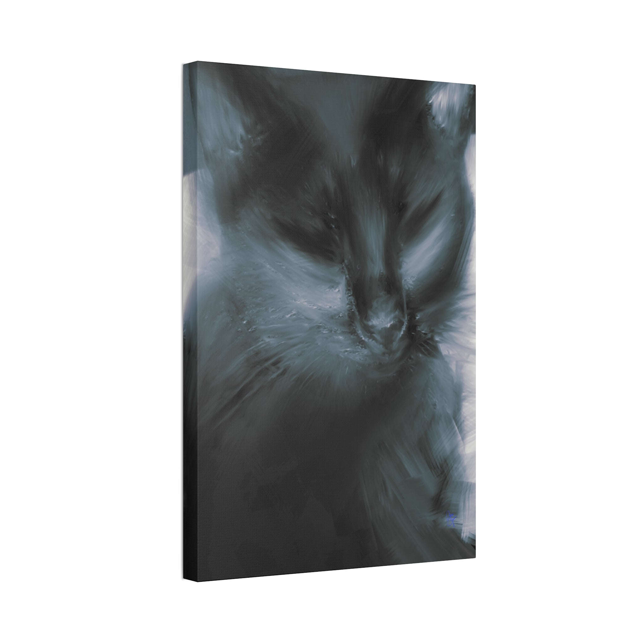 Black Cat Portrait Canvas Stretched Print — Moody Feline Wall Art