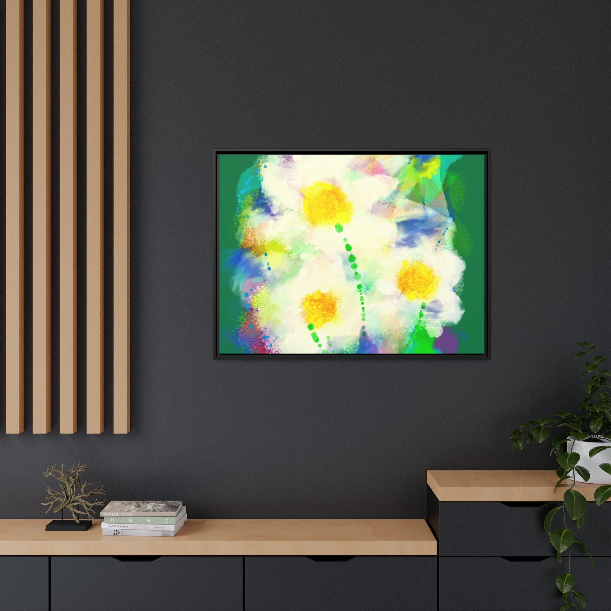Framed Matte Canvas - Watercolor Yellow Floral Abstract Wall Art