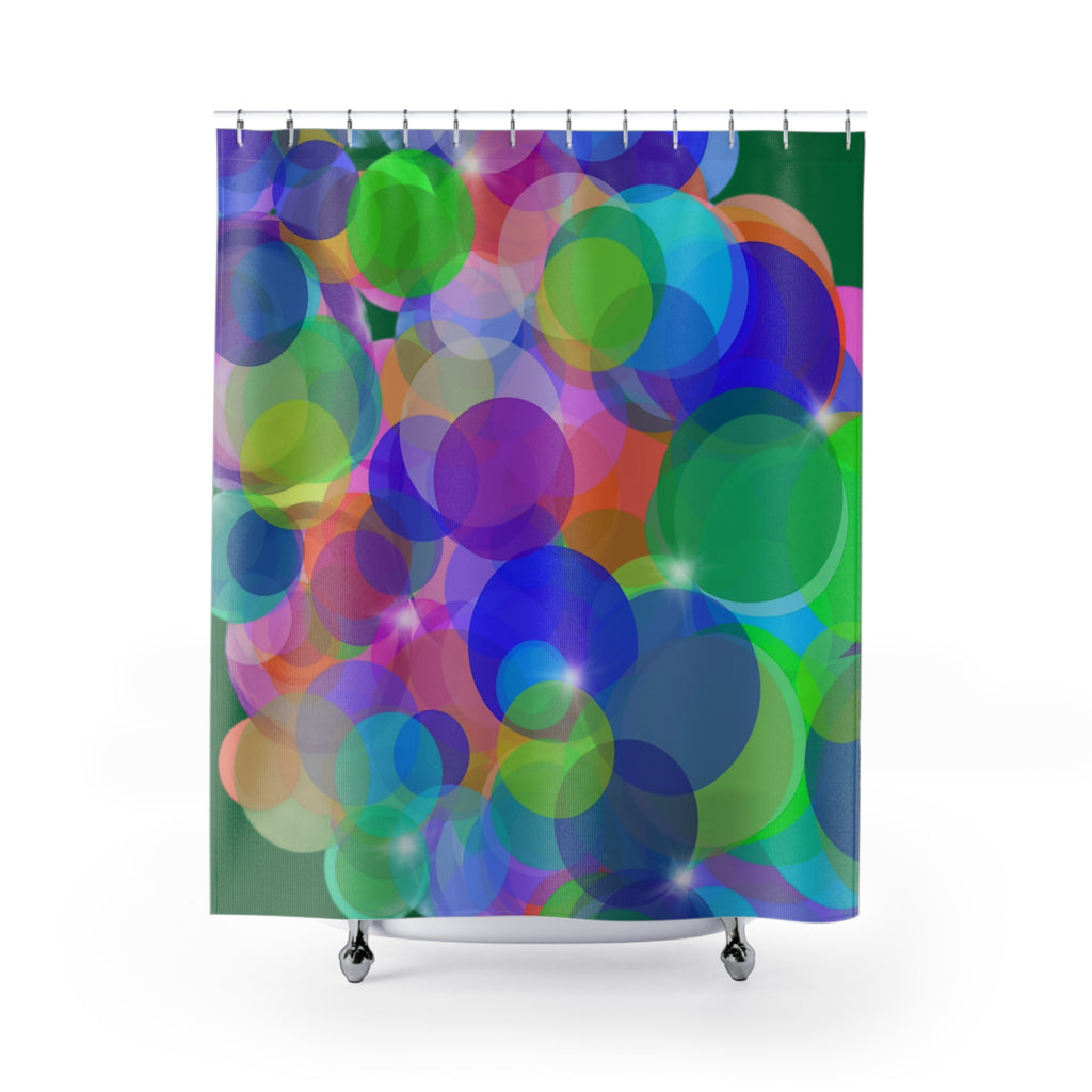 Colorful Bubble Shower Curtain — Abstract Rainbow Circles Bathroom Decor
