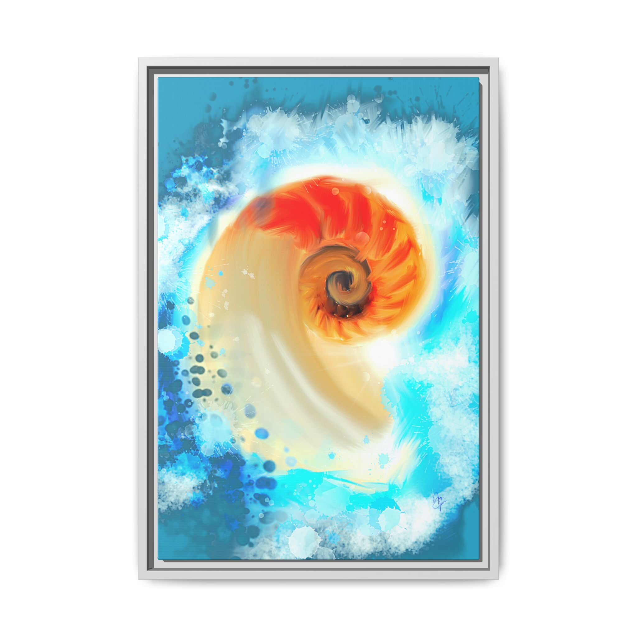 Framed Abstract Spiral Canvas Art — Vibrant Nautical Wave Print