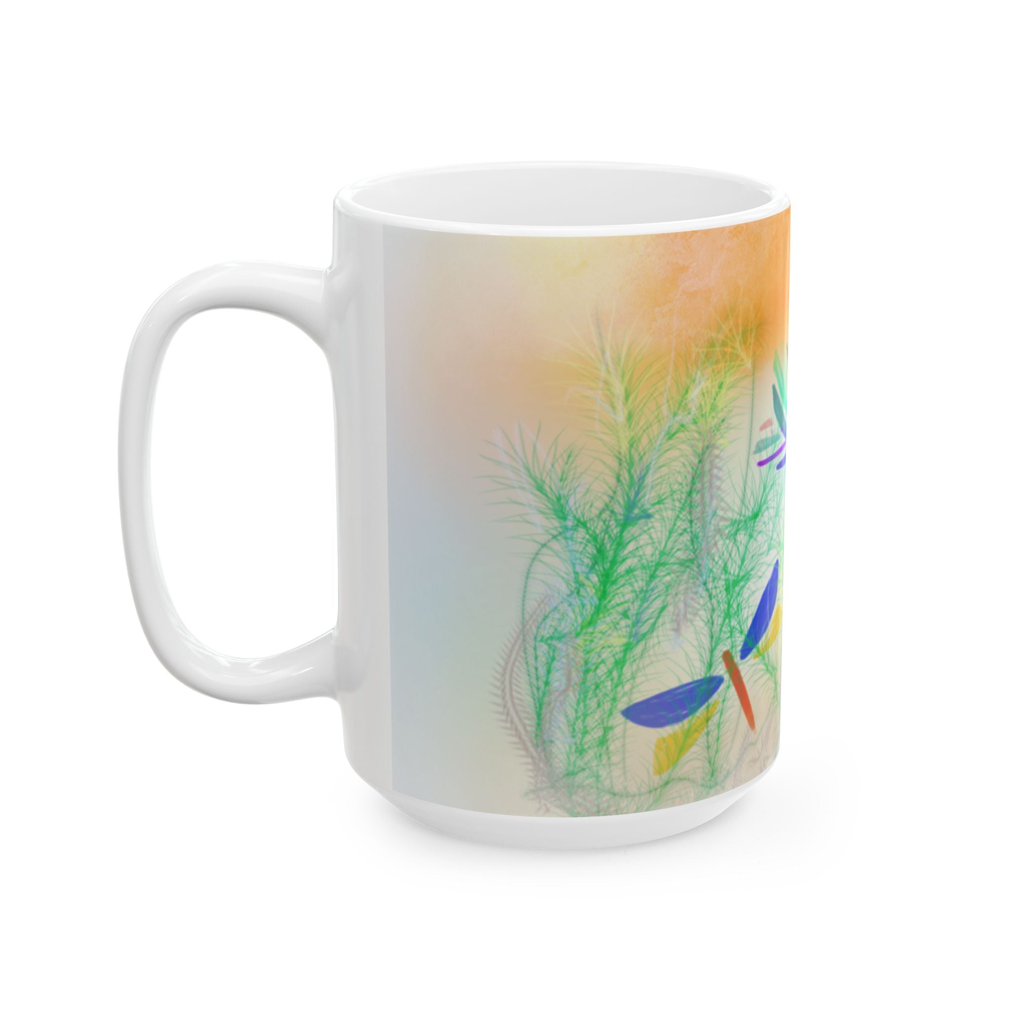 Dragonfly Garden Ceramic Mug — Colorful Nature Art, 11oz & 15oz