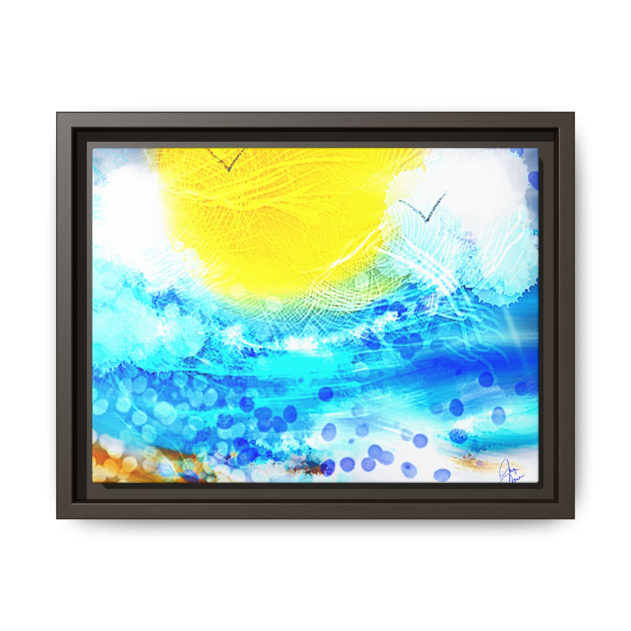 Sunshine Shore Matte Canvas Framed Wall Art — Bright Abstract Beach Print