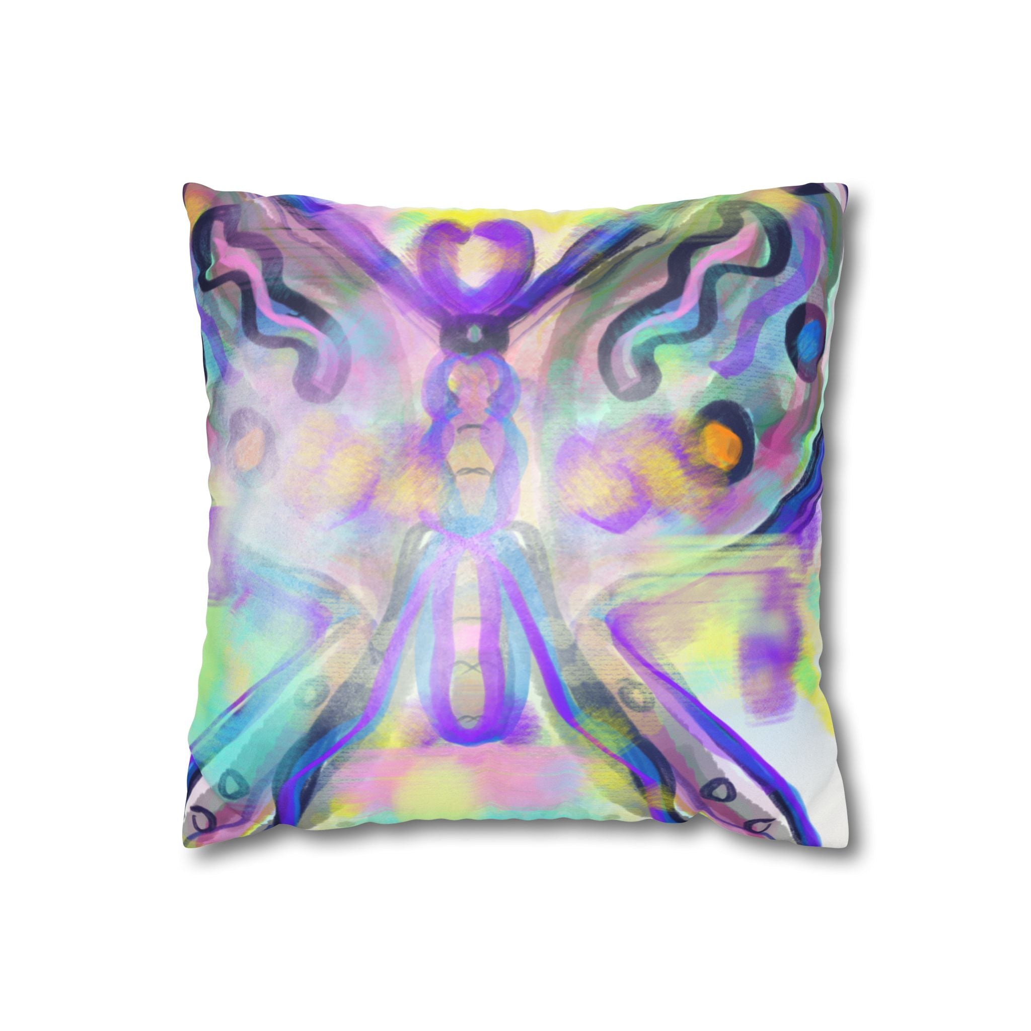 Butterfly Watercolor Pillowcase — Pastel Psychedelic Decorative Throw Pillow
