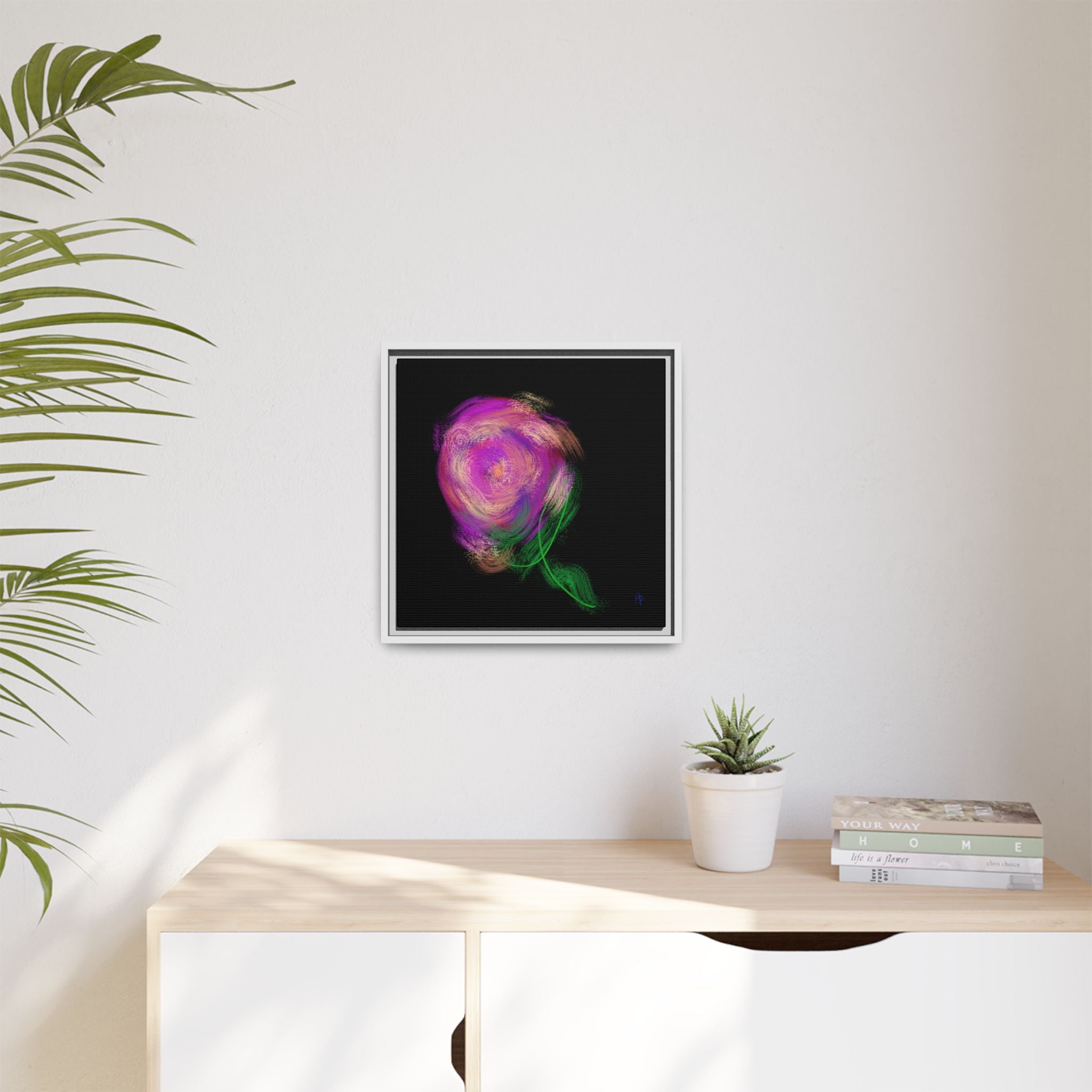 Abstract Rose Swirl Matte Framed Canvas — Multicolor Floral Wall Art