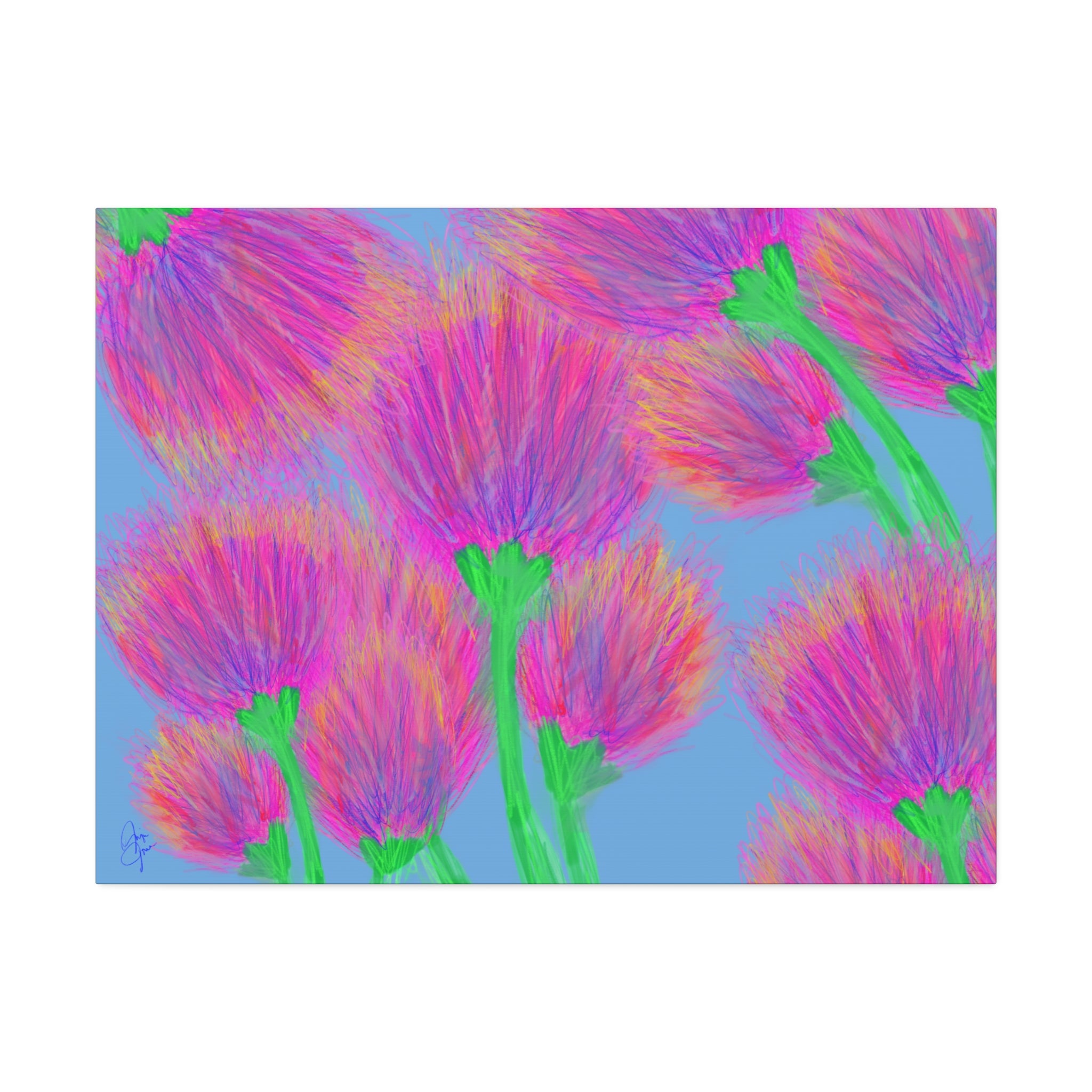 Floral Burst Canvas Print — Vibrant Pink Thistles Stretched Wall Art