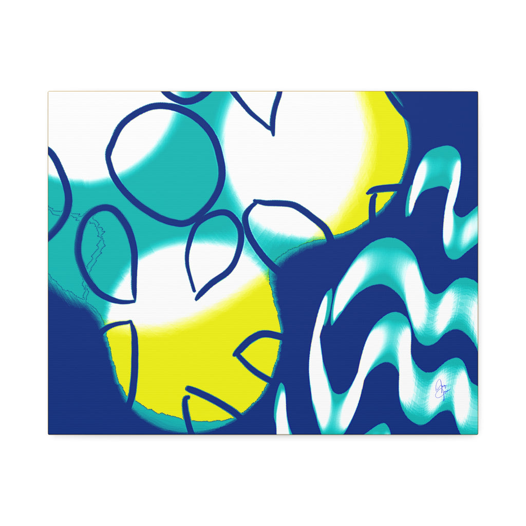 Abstract Ocean Waves Jellyfish Canvas Art — Blue & Teal Modern Wall Decor, Stretched 1.5"