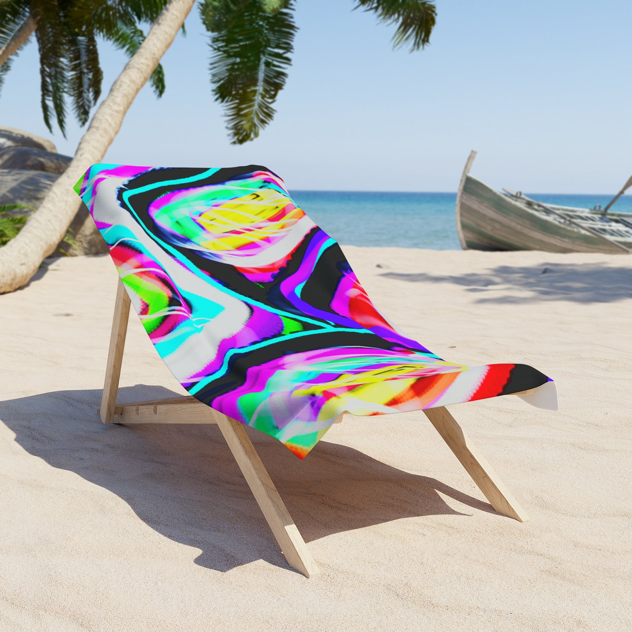 Vibrant Neon Swirl Beach Towel — Colorful Abstract Summer Towel