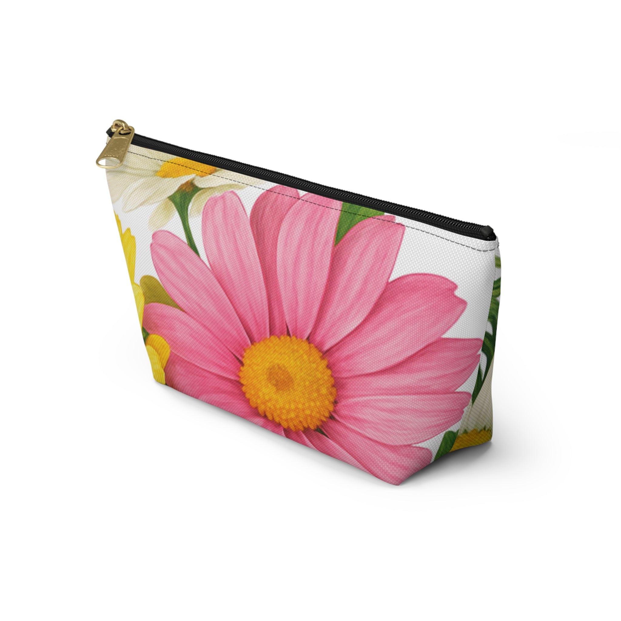 Floral Bouquet Accessory Pouch — Pink & Yellow Daisy Makeup Bag