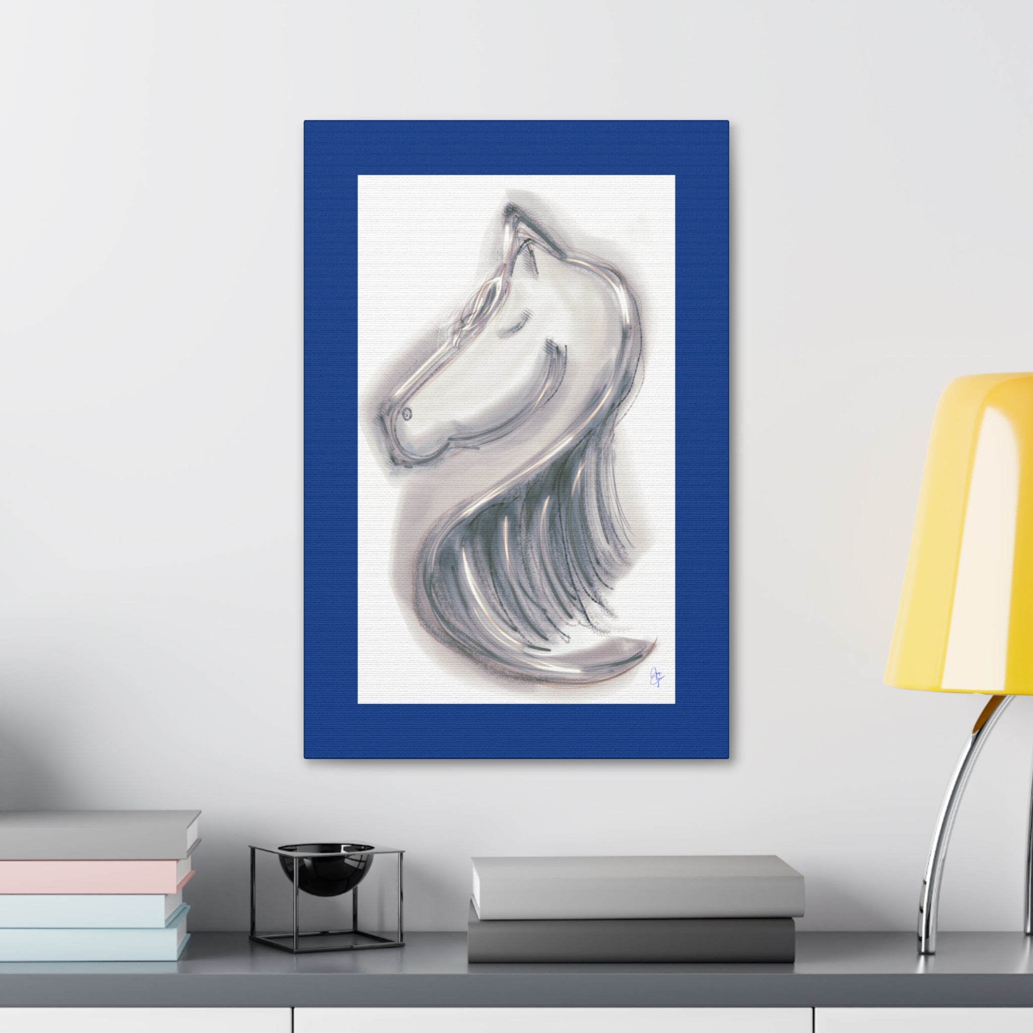 Silver Horse Head Canvas Art — Modern Minimalist Equestrian Wall Decor