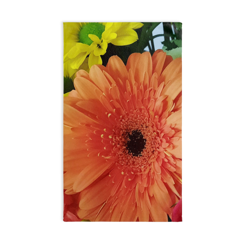 Gerbera Daisy Hand Towel — Bright Orange Floral Kitchen or Bath Accent