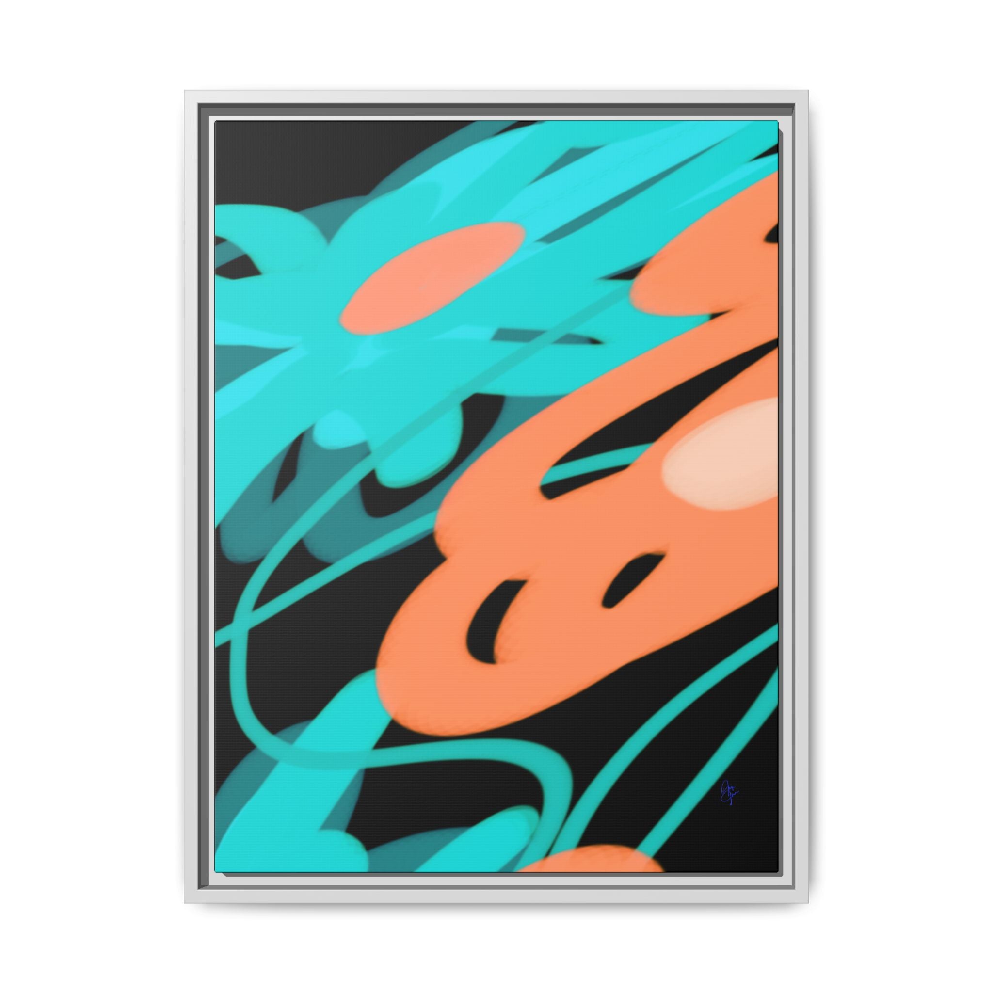 Abstract Teal & Coral Splash Framed Canvas