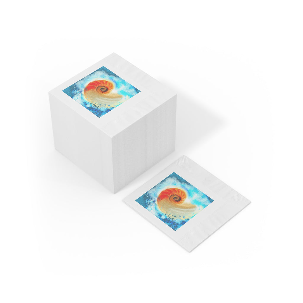 Seashell Spiral Cocktail Napkins — Ocean Watercolor Party Napkins