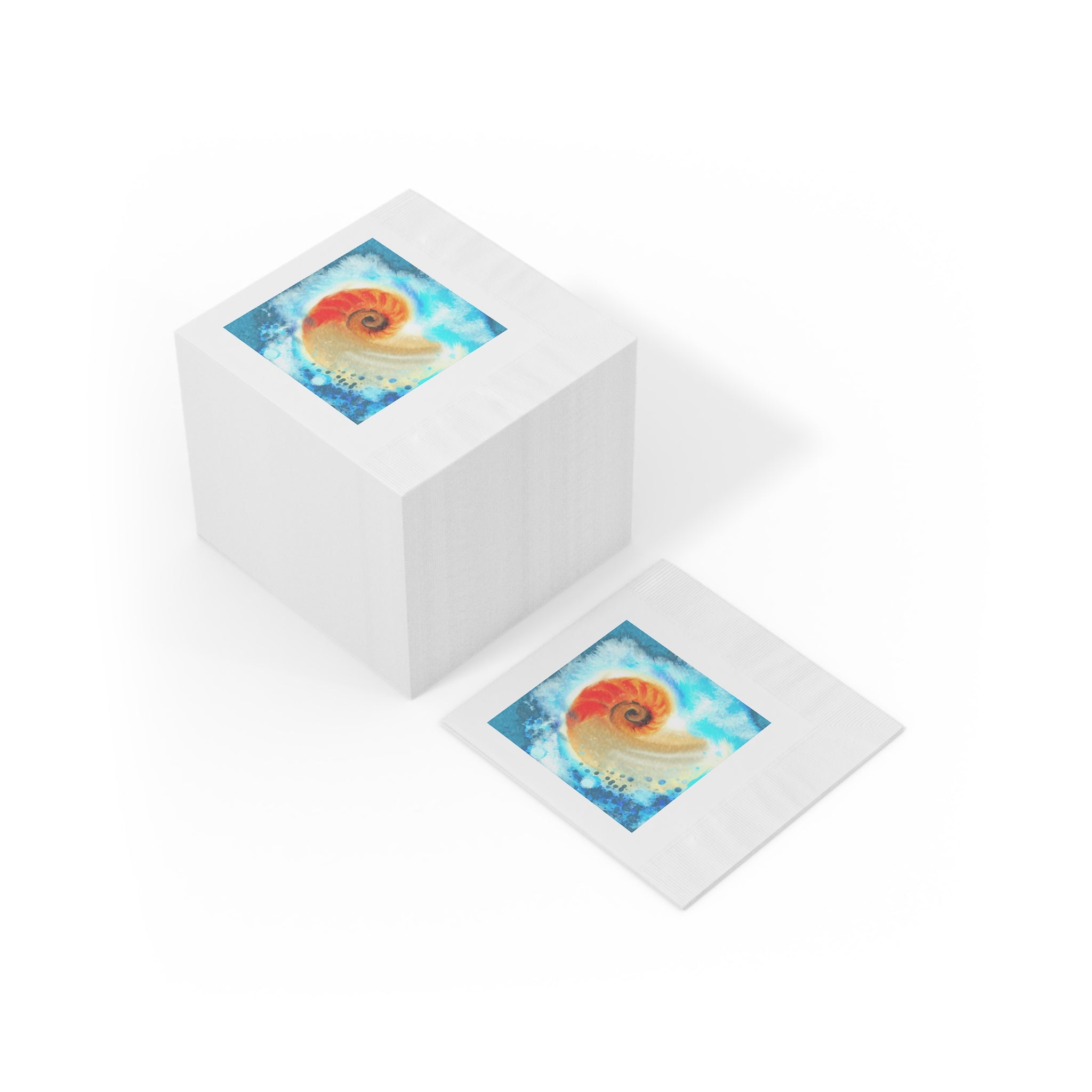 Seashell Spiral Cocktail Napkins — Ocean Watercolor Party Napkins