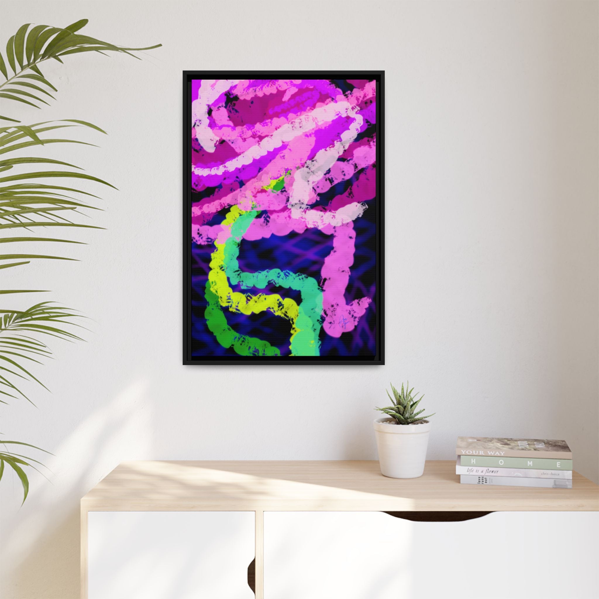 Framed Matte Canvas - Neon Rose Abstract Wall Art