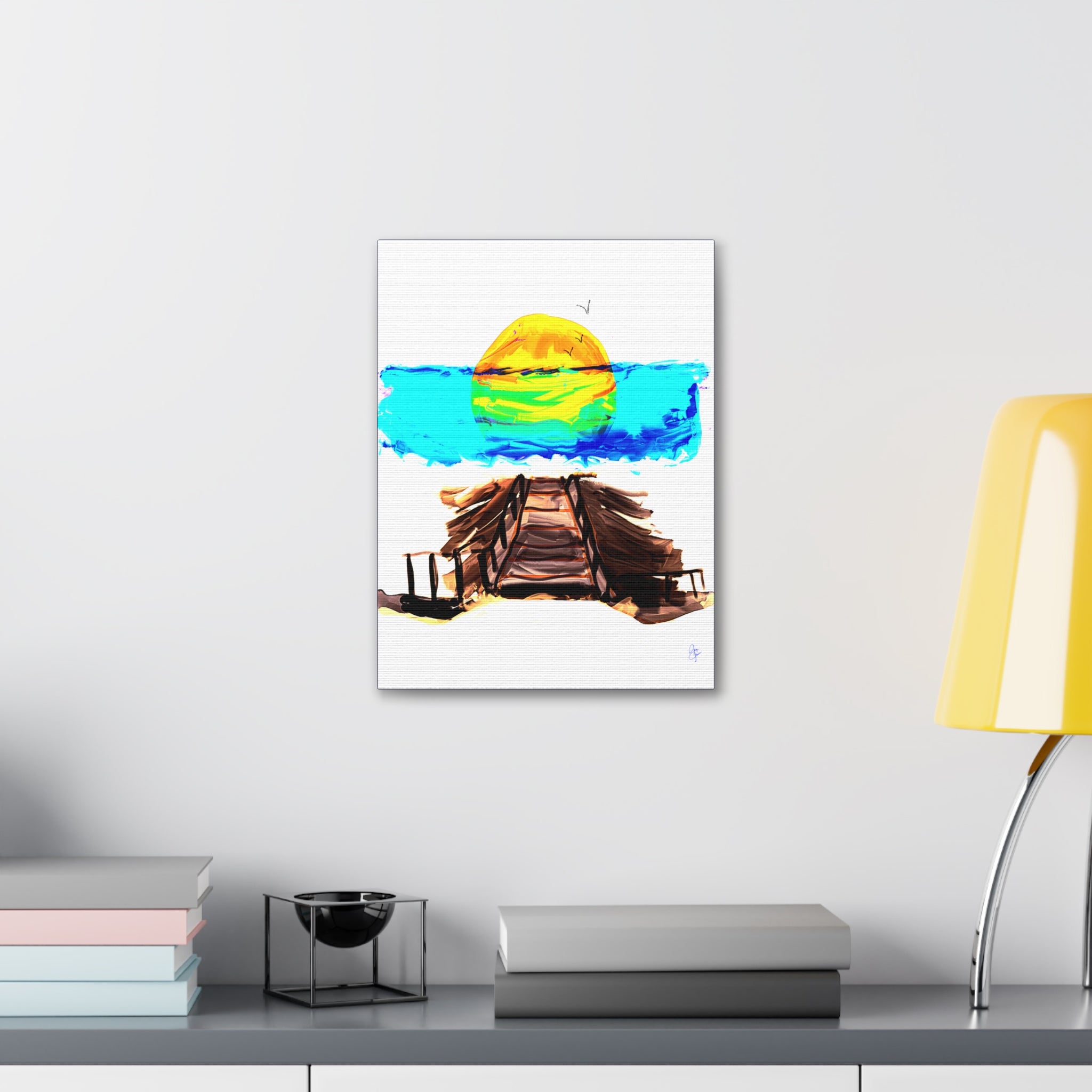 Beach Pier Sunrise Canvas Wall Art – Vibrant Tropical Seascape on Stretched Canvas