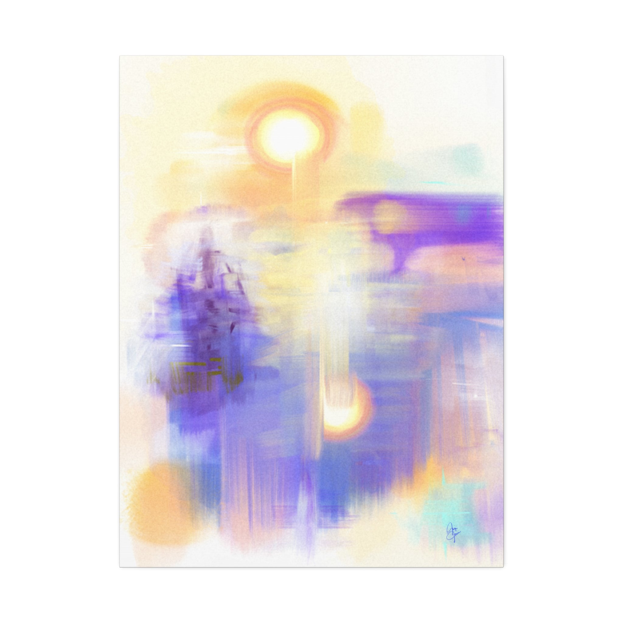 Abstract Sunrise Canvas Print — Ethereal Purple & Gold Stretched Wall Art (1.5" Depth)