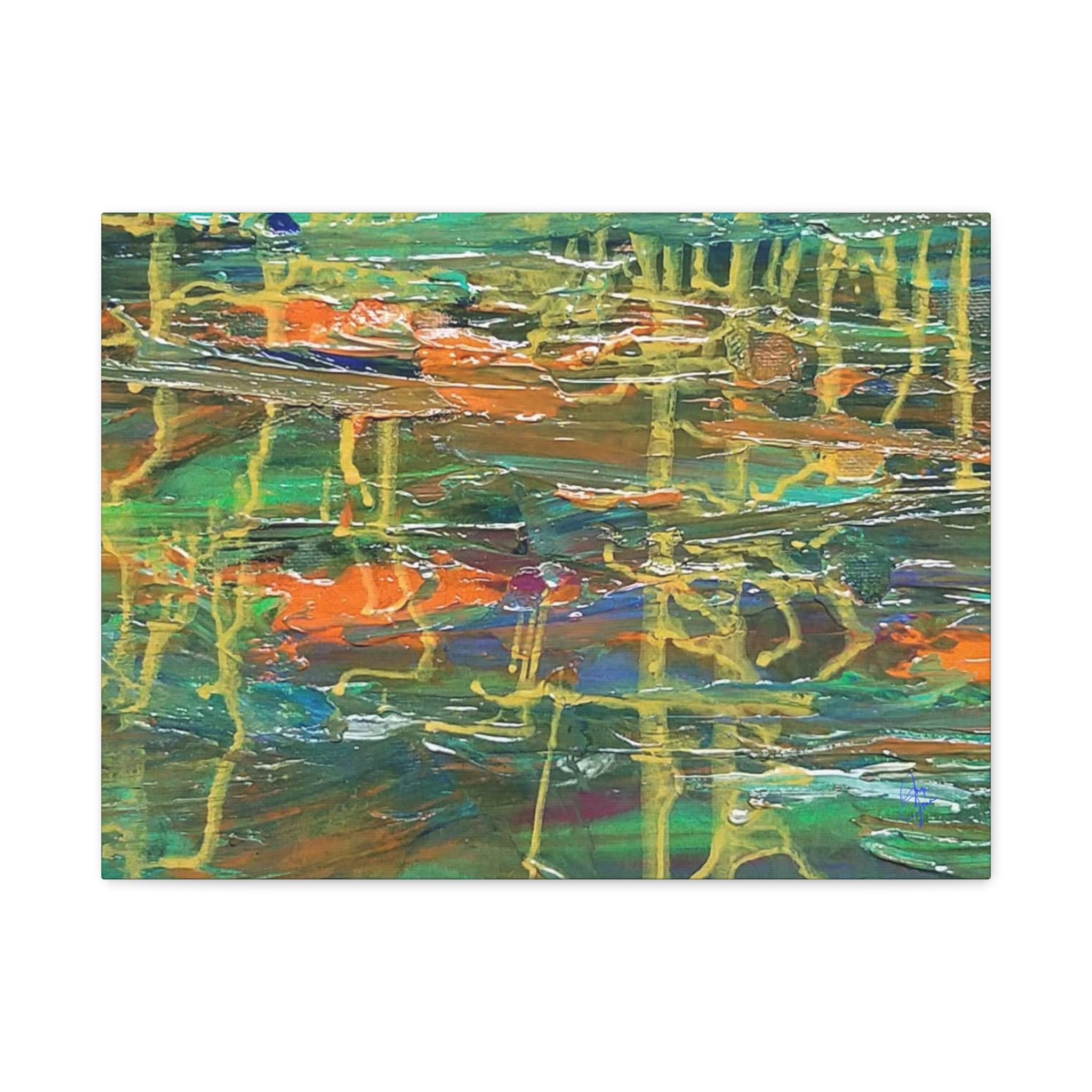 Abstract Green & Orange Matte Canvas Wall Art - Stretched 1.25"