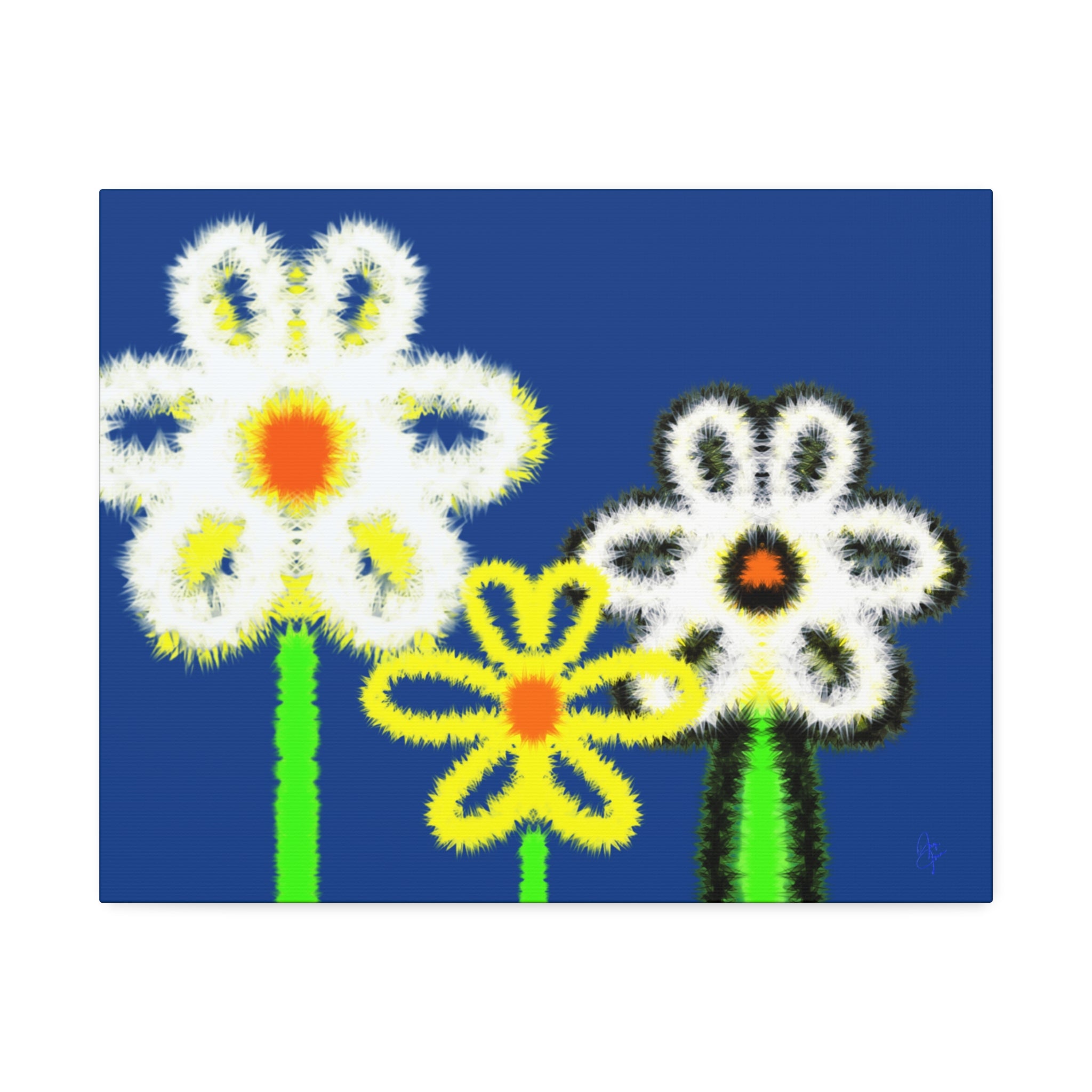Bright Fuzzy Daisies Canvas Art — Yellow Floral Wall Decor, Stretched 1.5"