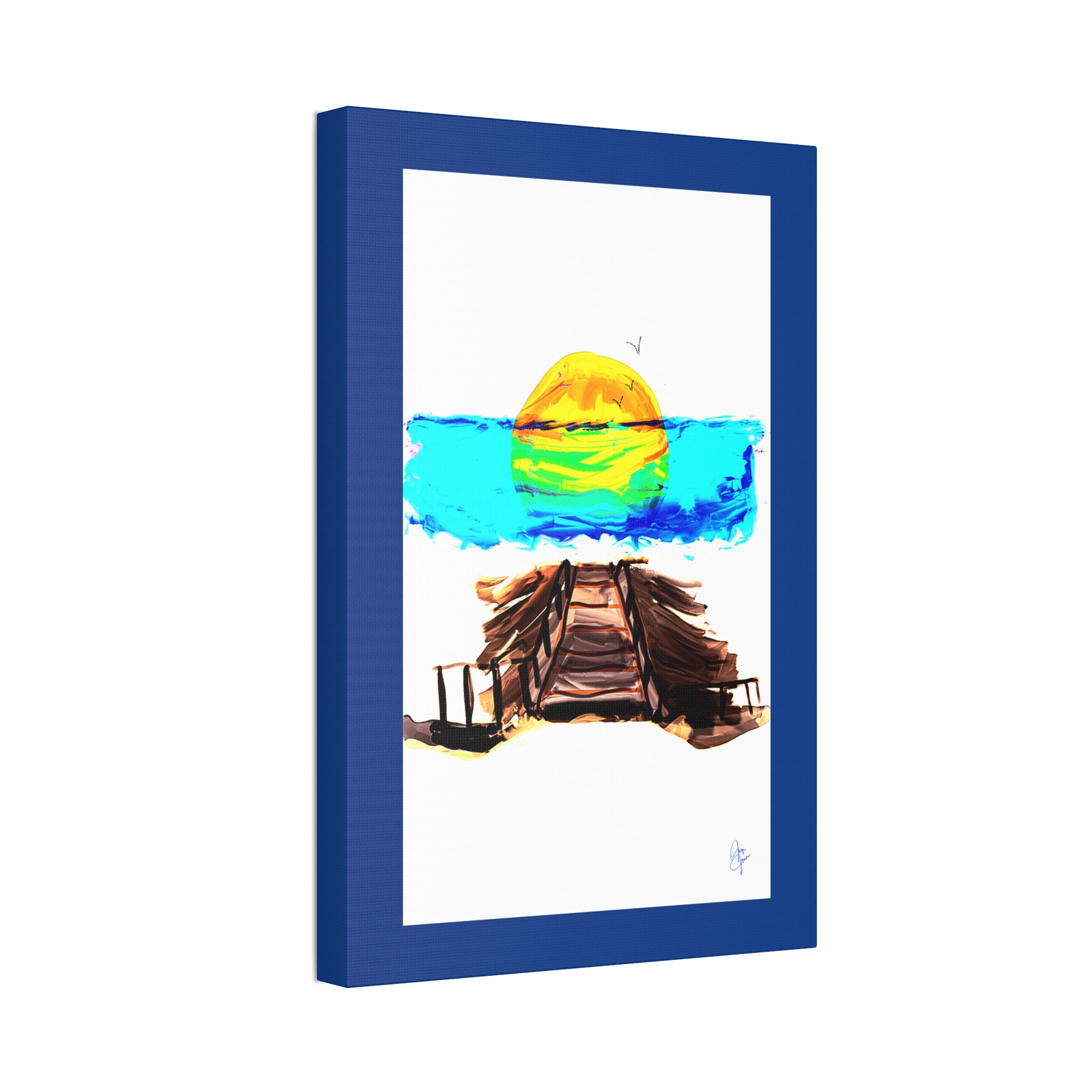 Beach Pier Sunrise Canvas Wall Art – Vibrant Tropical Seascape on Stretched Canvas