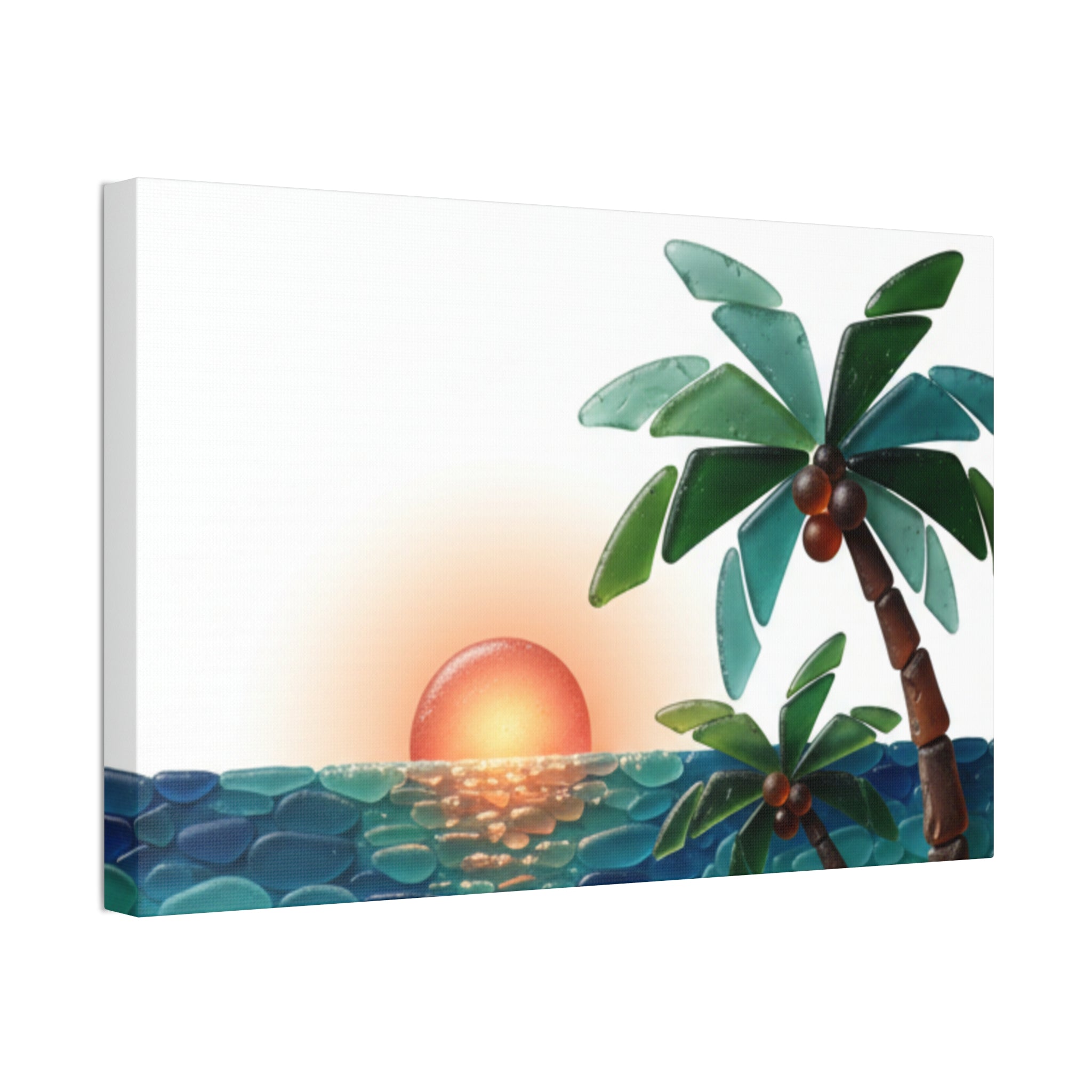Tropical Sunset Canvas Wall Art — Palm Tree Beach Seascape Stretched Canvas
