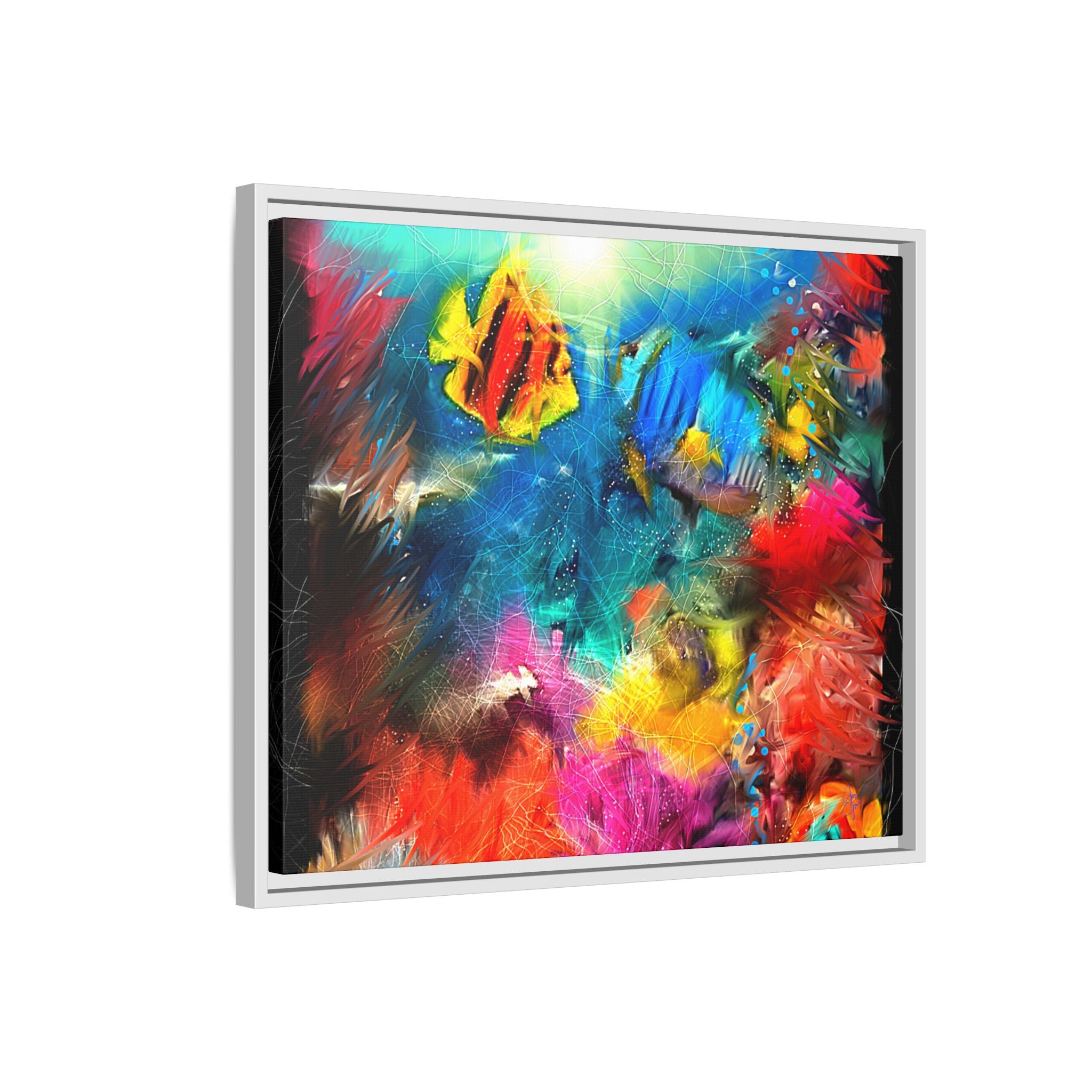 Framed Abstract Color Explosion Canvas — Vibrant Multi‑Color Wall Art