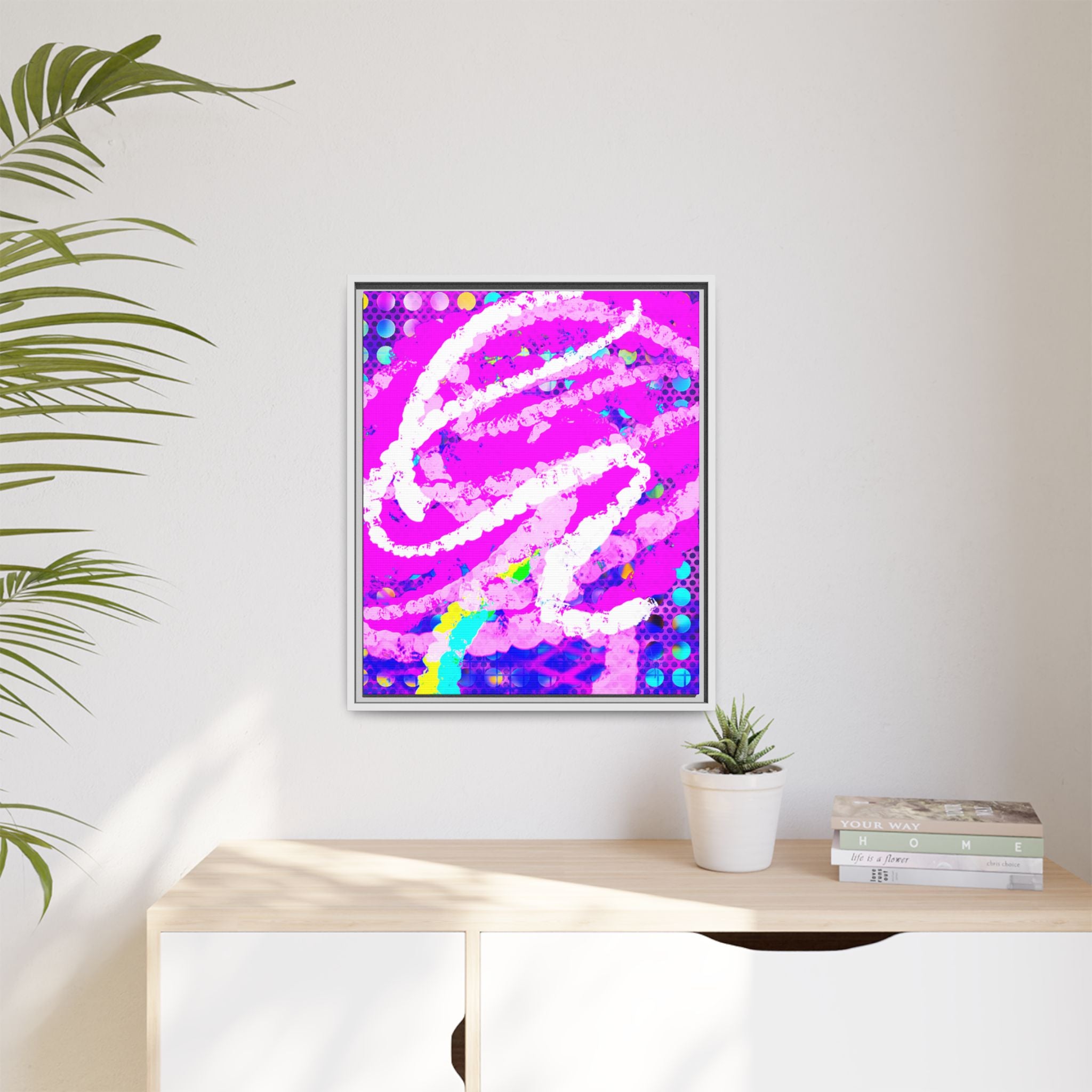 Abstract Neon Pop Art Matte Canvas — Framed Multi‑Color Wall Art