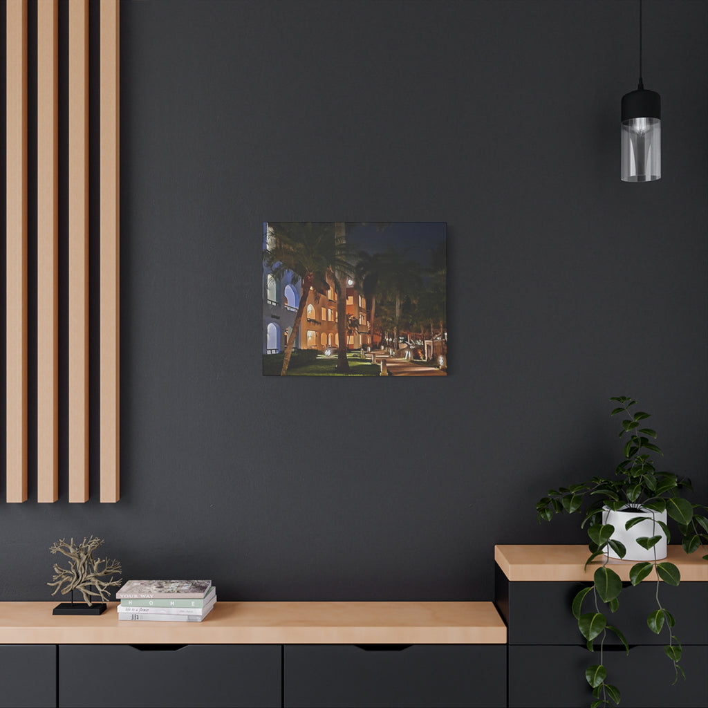 Tropical Night Hotel Matte Canvas Wall Art