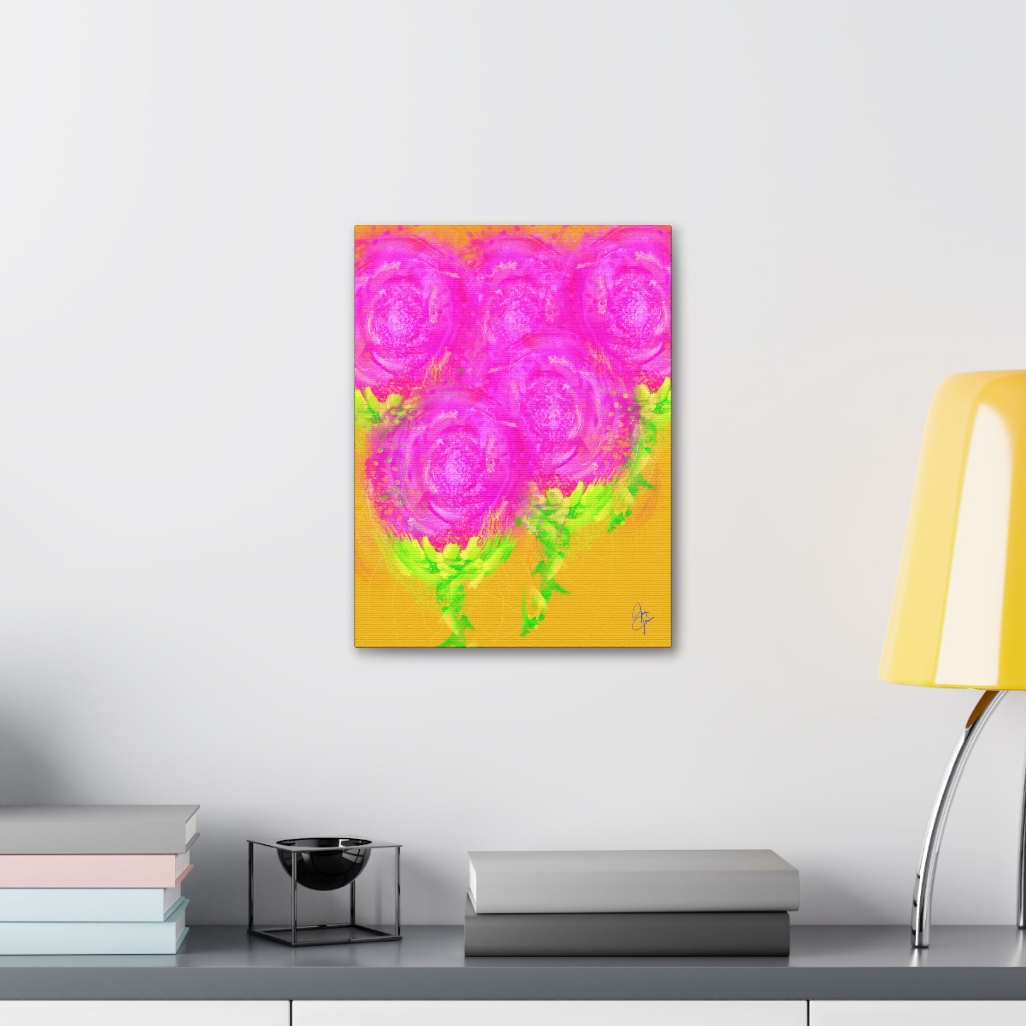Bright Pink Floral Canvas Print — Modern Abstract Rose Wall Art (Stretched Canvas)