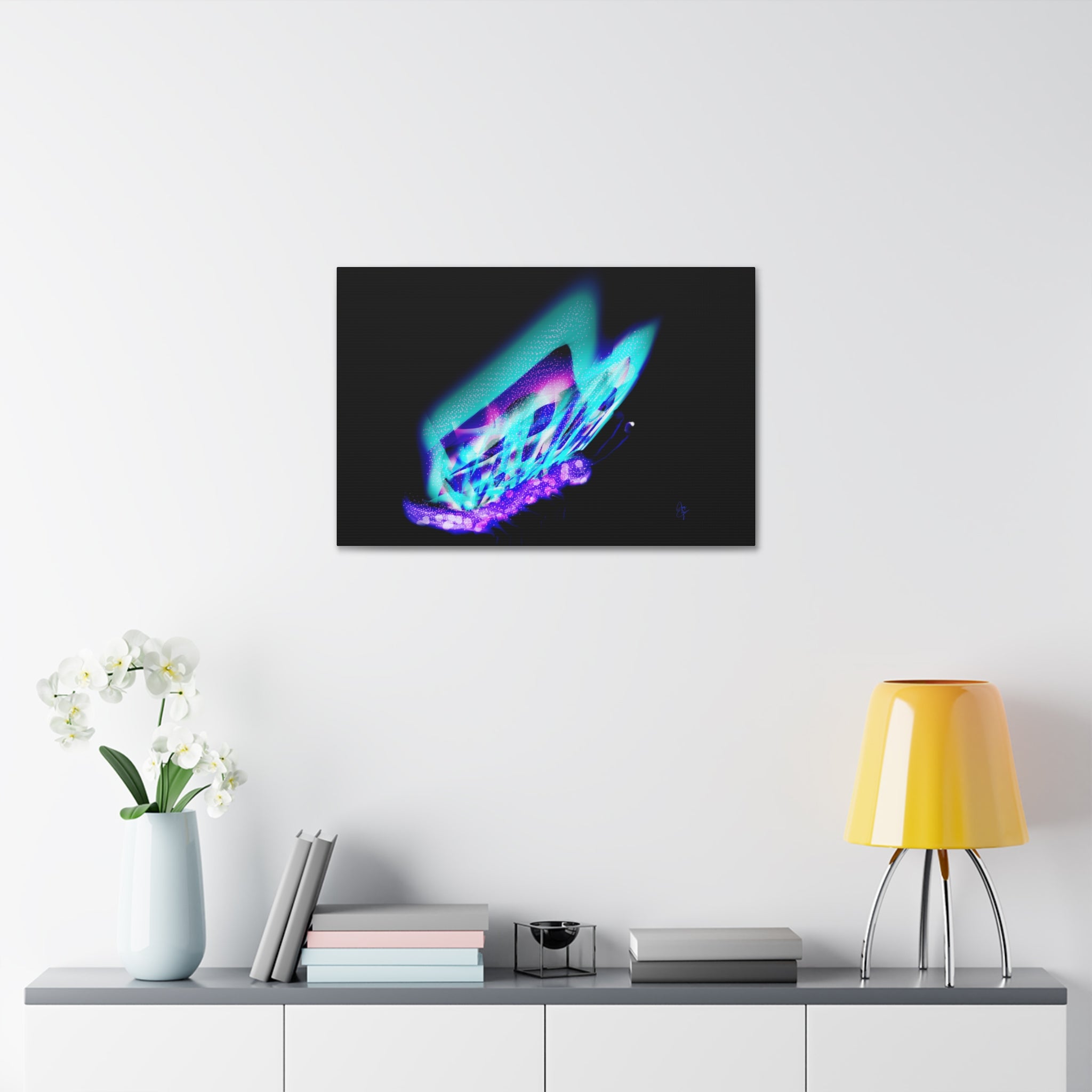 Neon Butterfly Canvas Print — Glowing Blue & Purple Wall Art (Stretched Canvas)