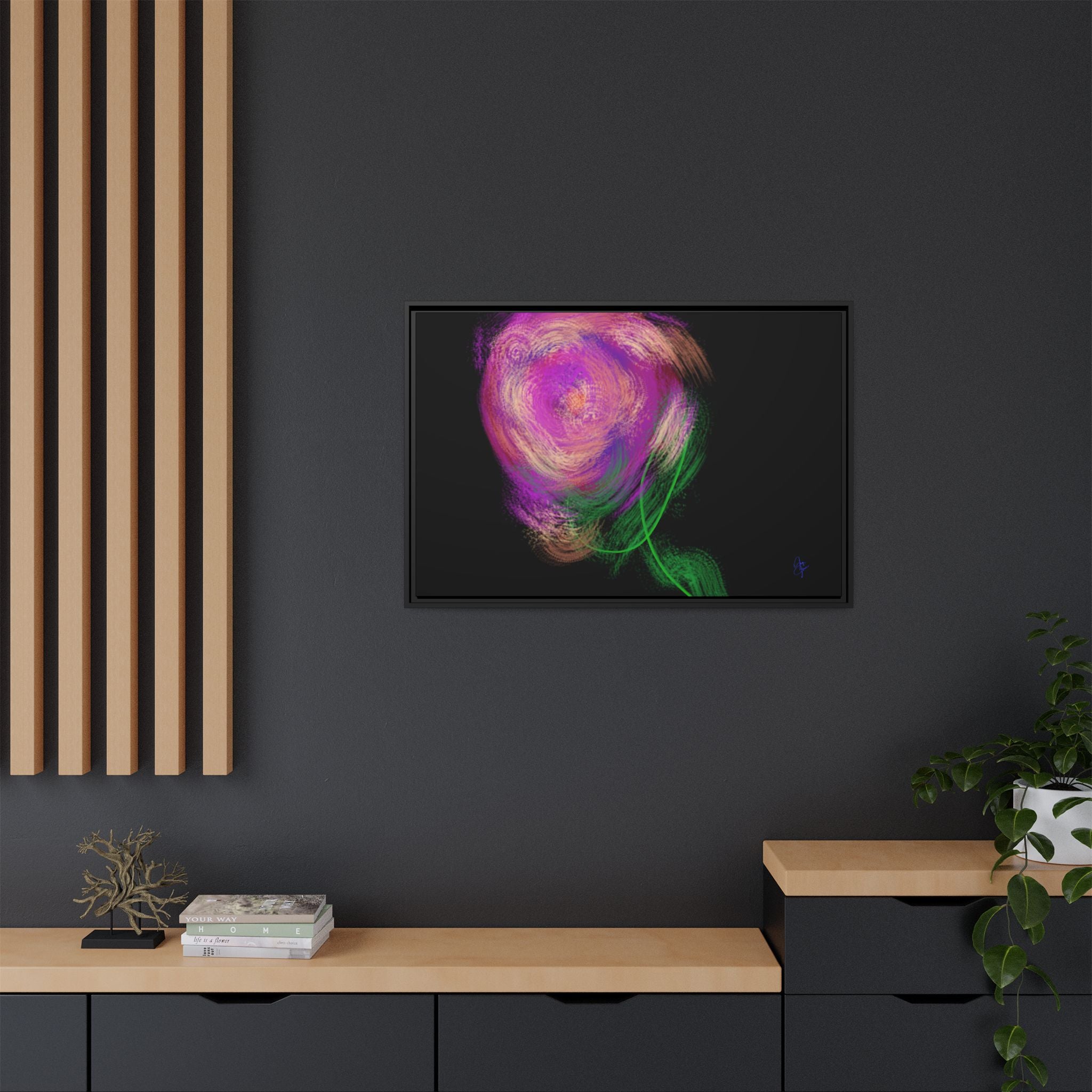 Abstract Rose Swirl Matte Framed Canvas — Multicolor Floral Wall Art