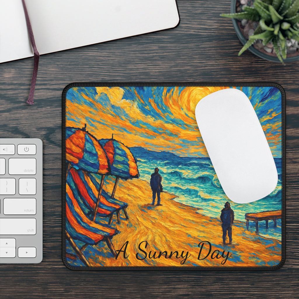 Sunset Beach Gaming Mouse Pad — 'A Sunny Day' Coastal Art Desk Mat