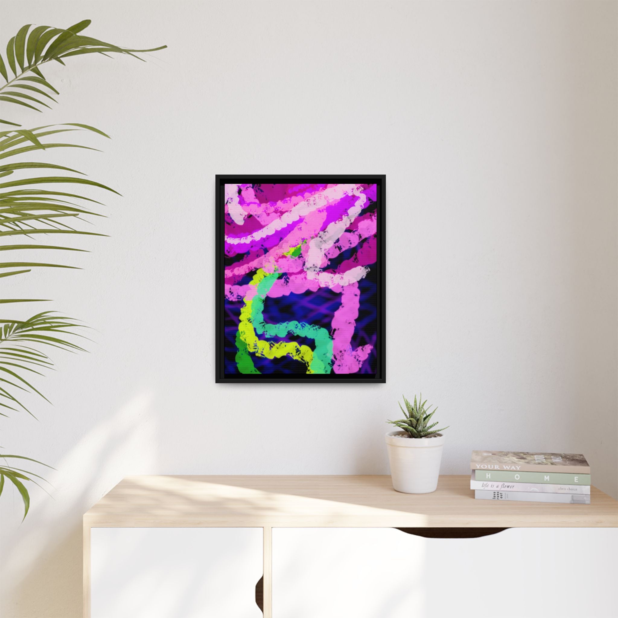 Framed Matte Canvas - Neon Rose Abstract Wall Art