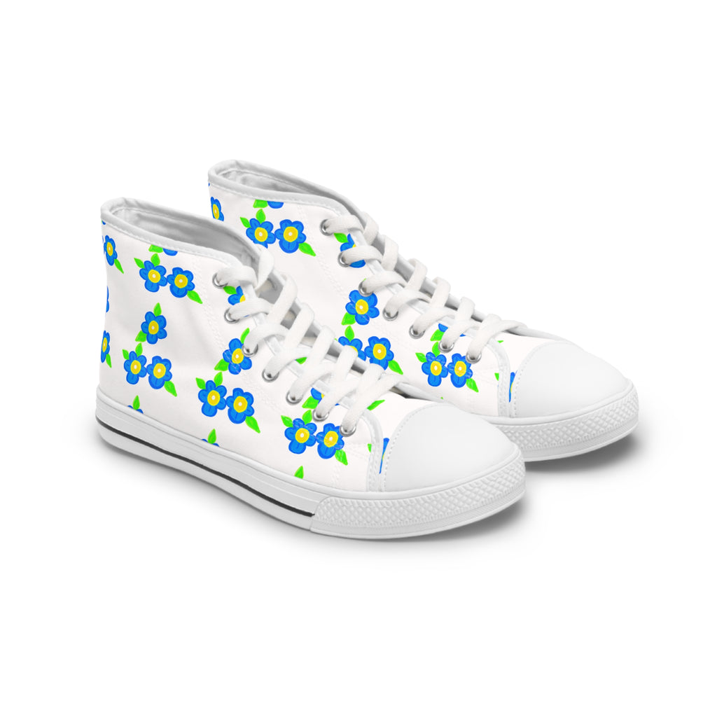 Women's High Top Sneakers — Blue & Green Floral Pattern