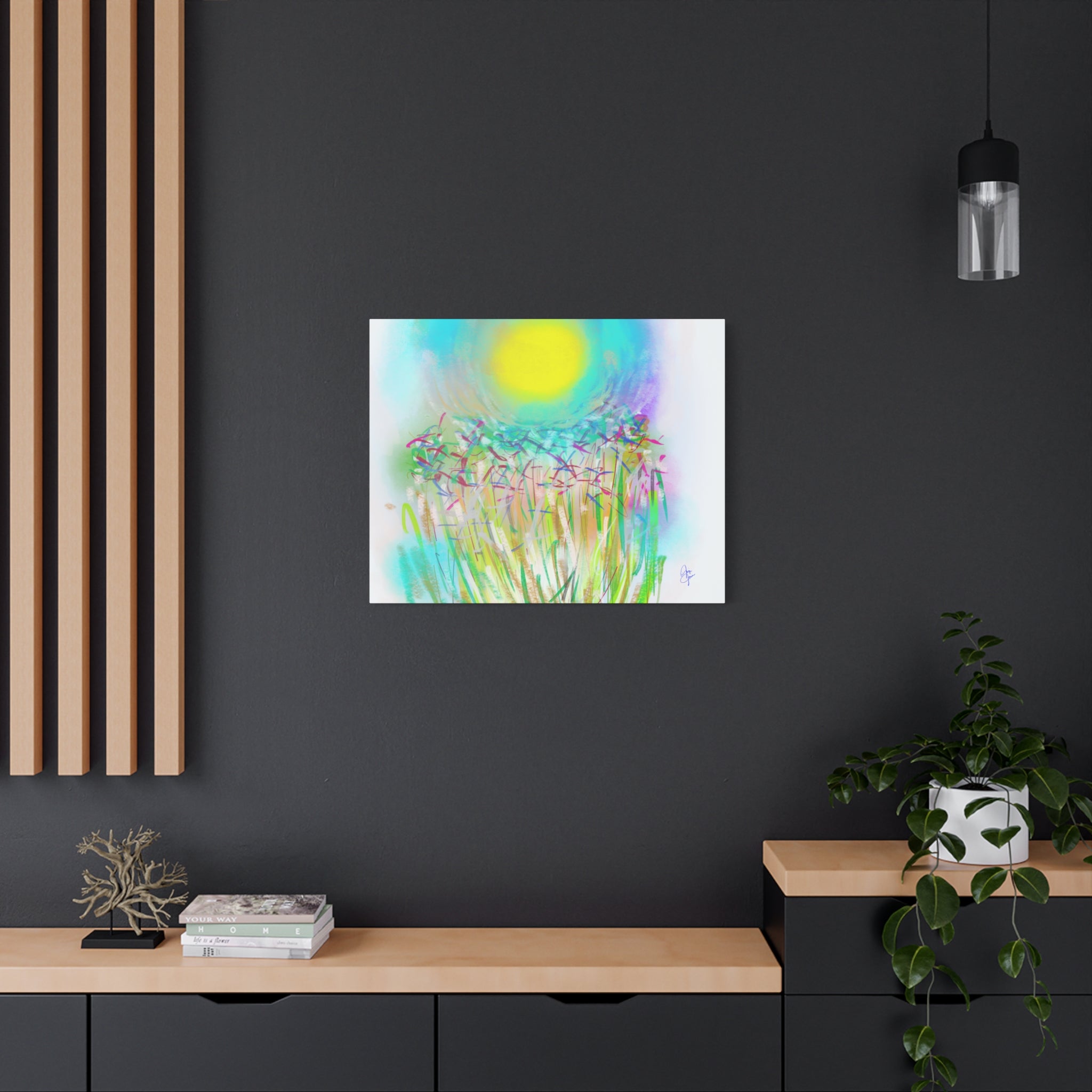 Sunlit Meadow Abstract Canvas Art — Bright Floral Wall Decor