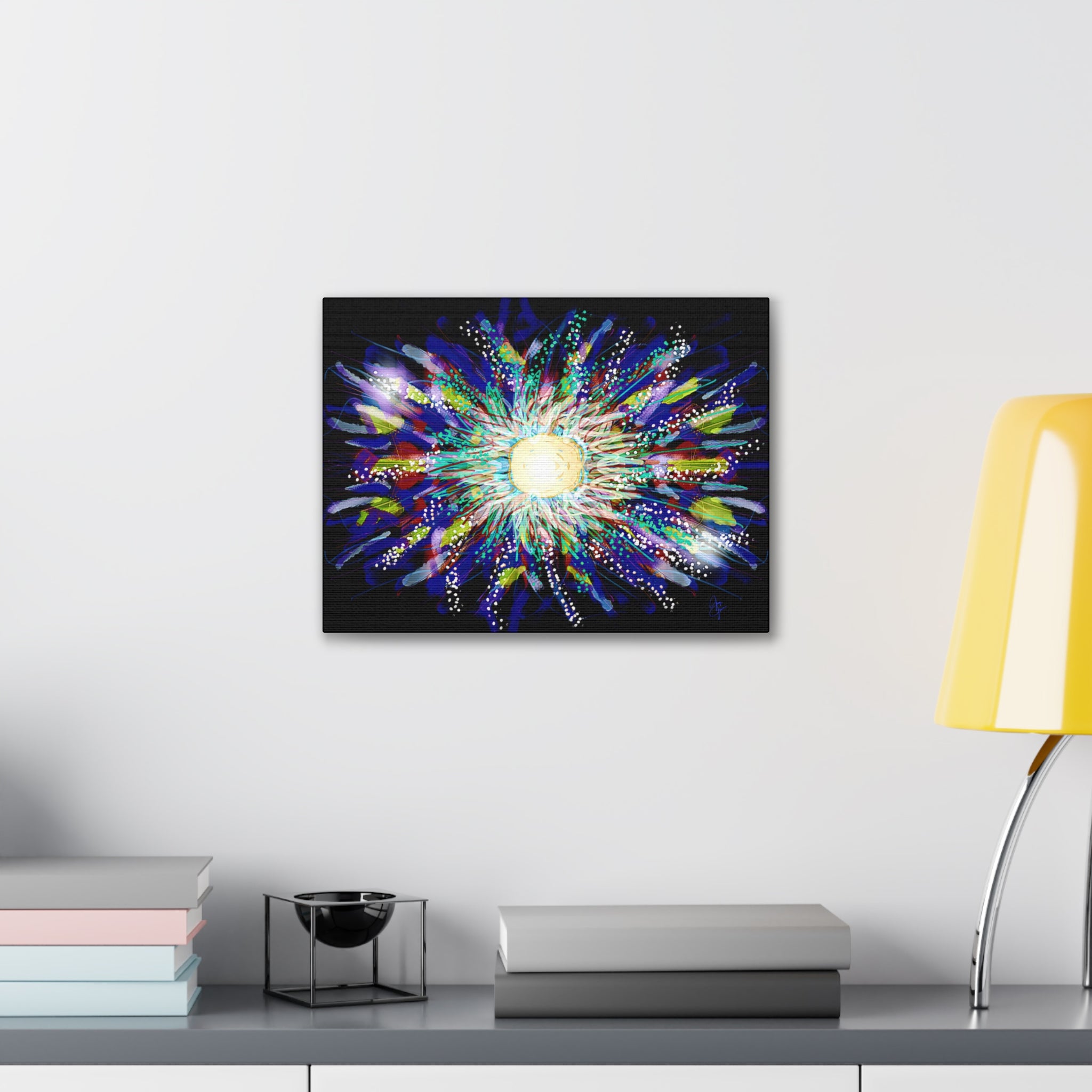 Abstract Cosmic Burst Canvas Wall Art — Colorful Sunflower Explosion on Black