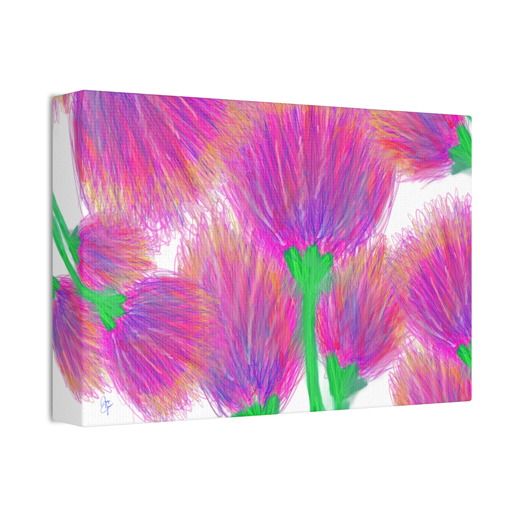 Floral Burst Canvas Print — Vibrant Pink Thistles Stretched Wall Art